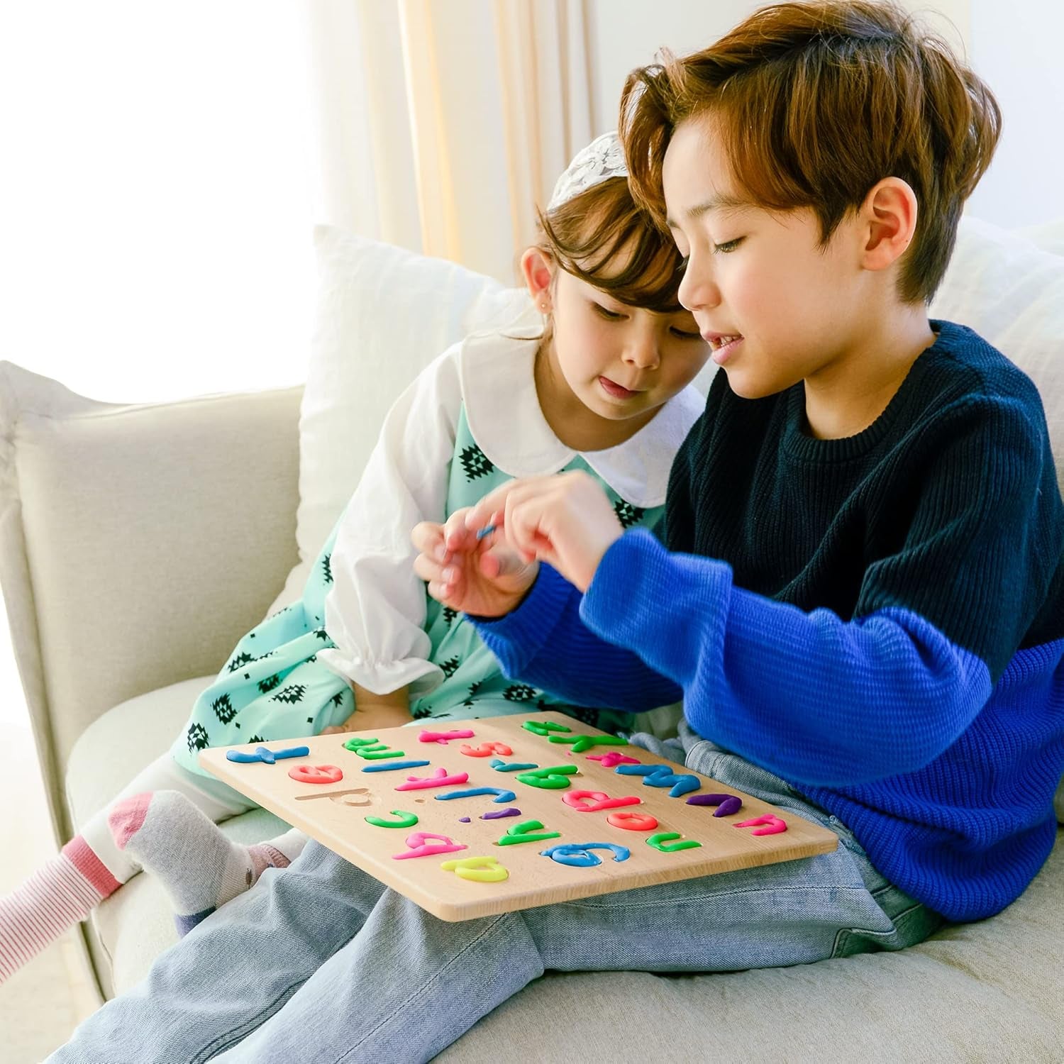 Alphabet Tracing Board – Double-Sided Wooden Montessori Letter Board for Preschool and Toddler Learning, Uppercase and Lowercase Letters (11.4 X 11.4 Inches)