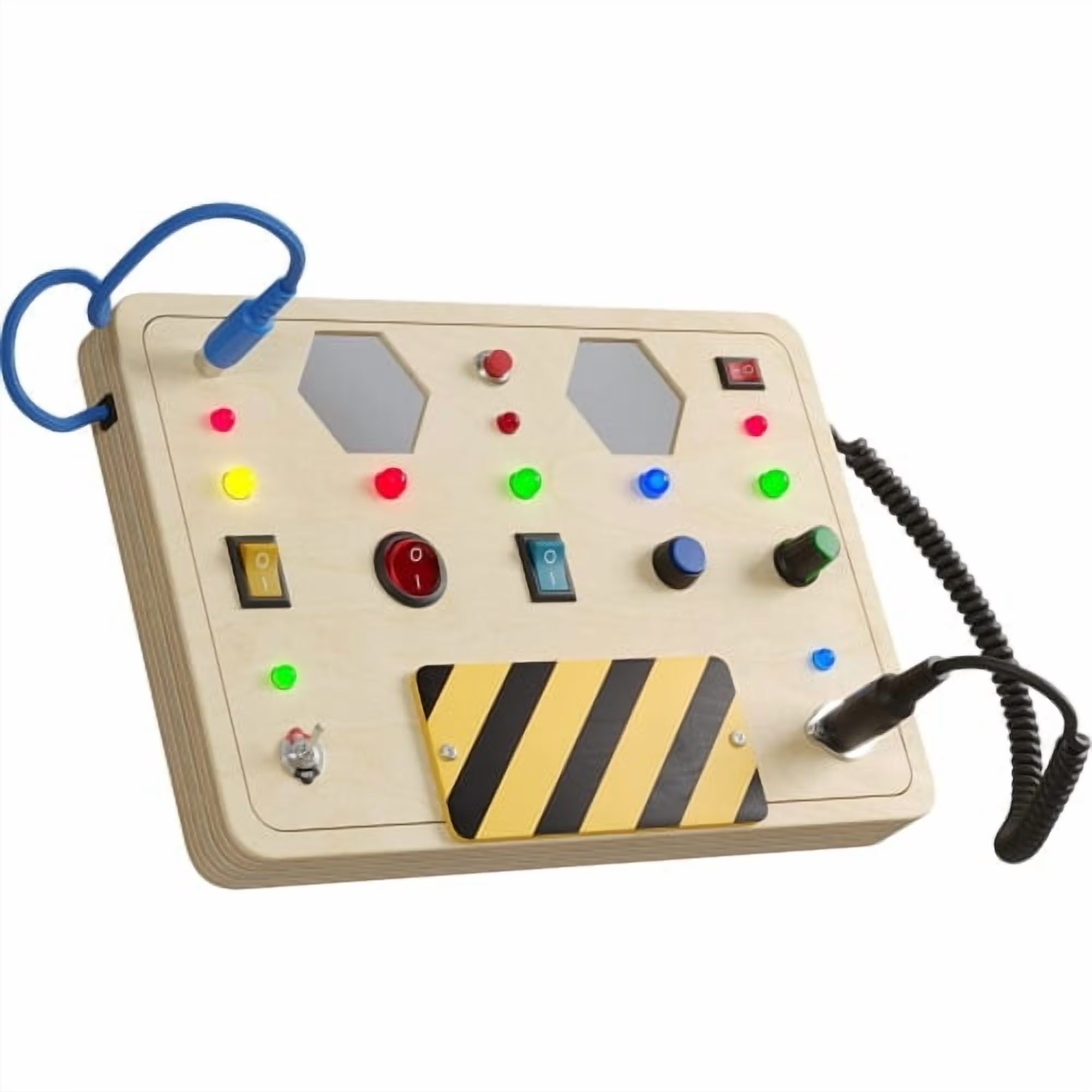 Large Montessori Wooden Busy Board with Light up LED Buttons - Educational Sensory Learning Toy for Toddlers