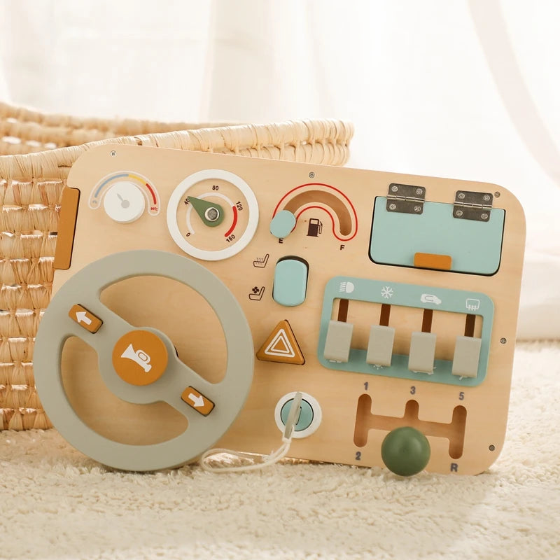 Montessori Toys Baby Wooden Car Steering Wheel Activity Busy Board Baby Wooden Busy Board Early Education Learning Sensory Toys