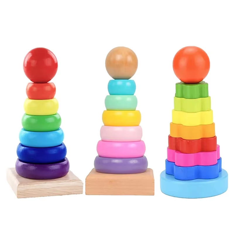 Wooden Rainbow Tower Children Educational Montessori Toys Childhood Learning Kids Colorful Wood Blocks for Christmas Gift TMZ