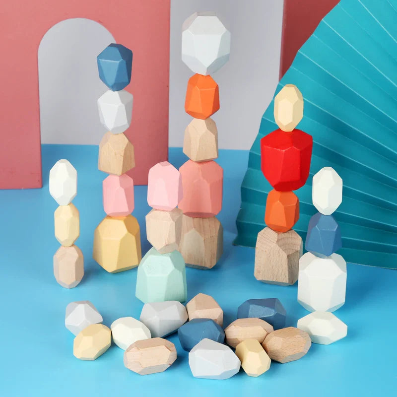 Wooden Sorting Stacking Rocks Stones,Sensory Toddler Toys Learning Montessori Toys, Building Blocks Game for Kids 3 4 5 6 Years Boy and Girl Birthday Gifts for Kids