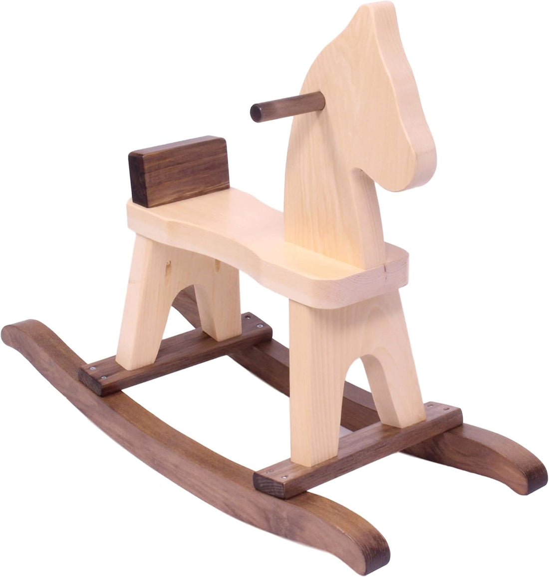 Wooden Rocking Horse Toddler Ride-On Toy (Walnut and Natural)