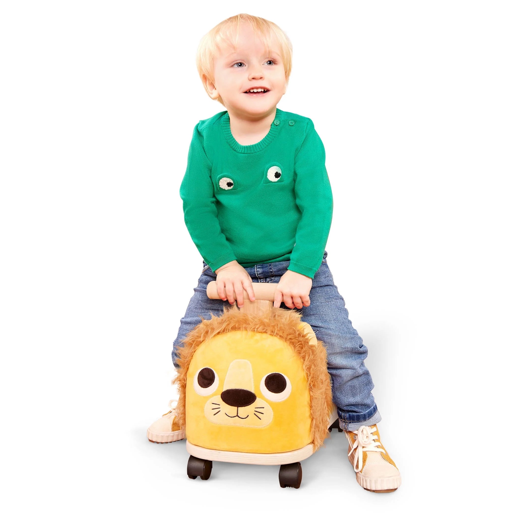 Rollin' Lion Animal Ride-On Toy with Wooden Handle, Toddler and Preschool Toys