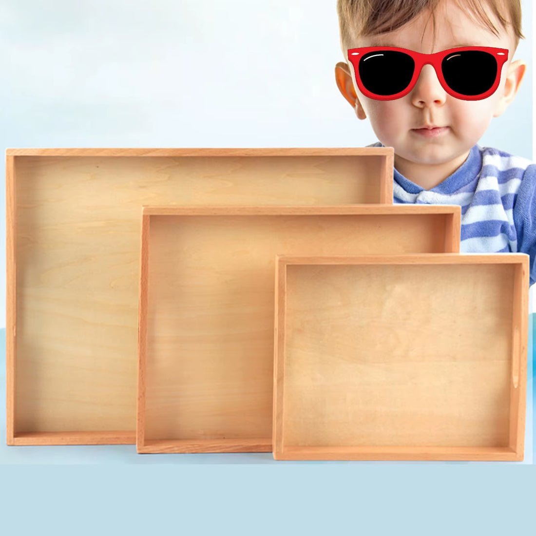 Wooden Montessori Tray with Handle Unfinished Education Toys Teaching Aids Wooden Trays Handles Tray Toys for Kids