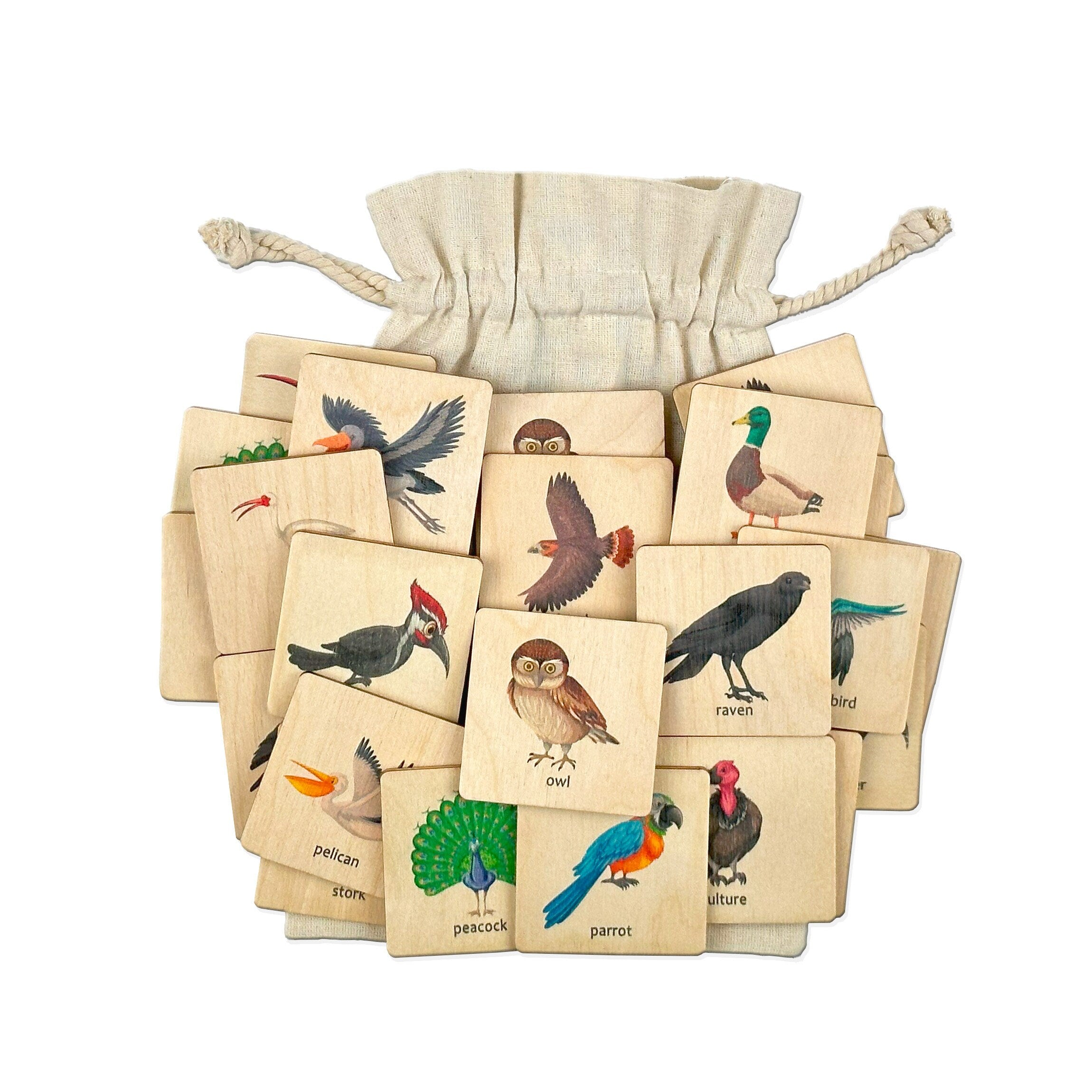 Montessori Wooden Birds Memory Game, 1 2 3 4 Year Old Montessori Materials, Wooden Flash Cards, Homeschool Gift, Toddler Birthday Boy Gift