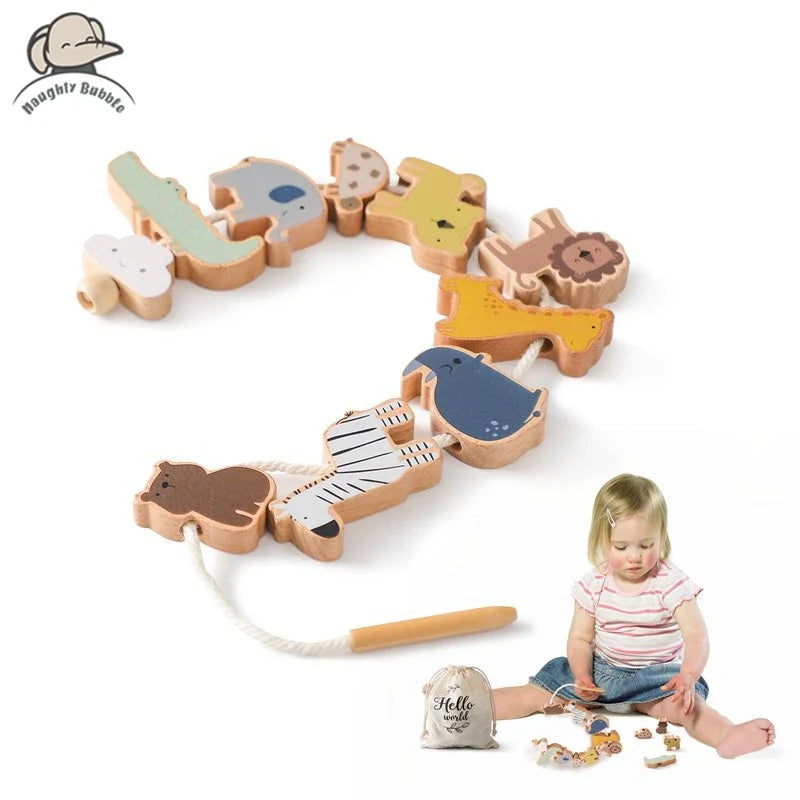 Wooden Animals Threading Toys Lacing Beads for Toddlers 2 3 4 5 Years Old, Stacking Blocks Balance Toy, Educational Preschool Learning Toy, Montessori Activities for Boys & Girls