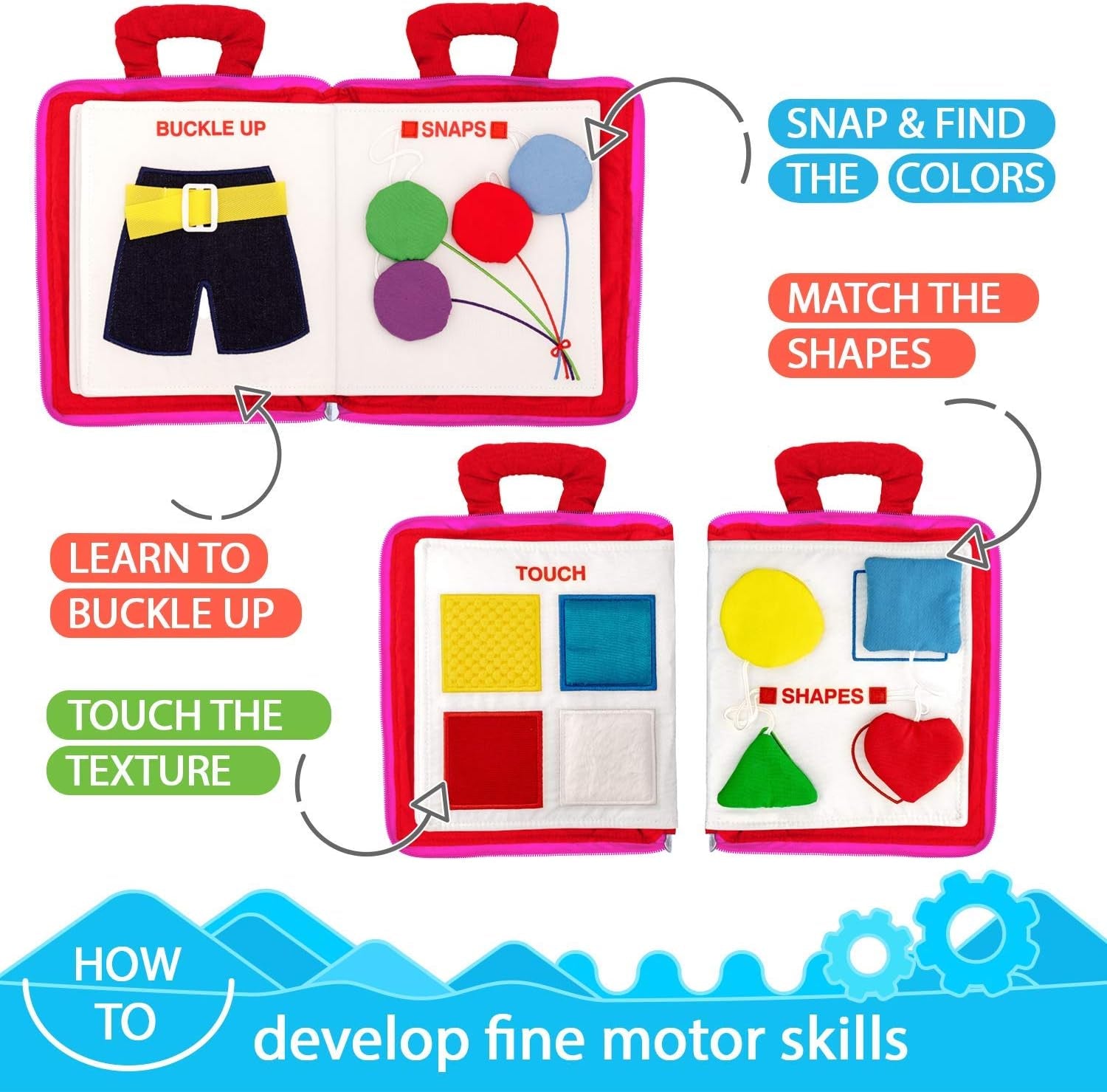 Quiet Book with 9 Educational Toddlers Activities - Learning Cloth Book with Preschool Activities for Early Learning, My Quiet Book - Montessori Toy for Travel