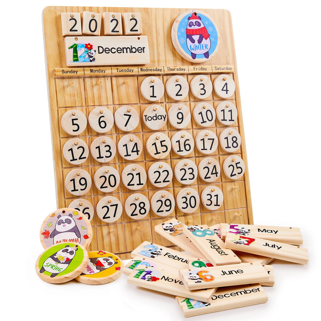 Wooden Perpetual Calendar - Montessori Toys for Kids Learning Seasons, Months and Days of Year, Preschool and Classroom Toddlers STEM Toy