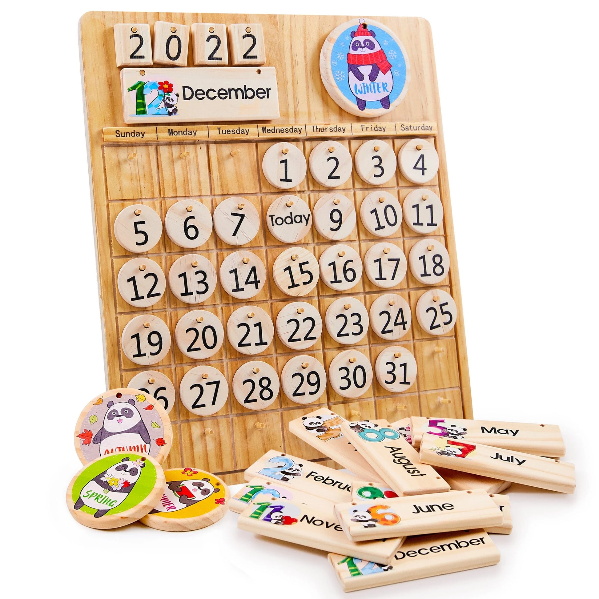 Wooden Perpetual Calendar - Montessori Toys for Kids Learning Seasons, Months and Days of Year, Preschool and Classroom Toddlers STEM Toy