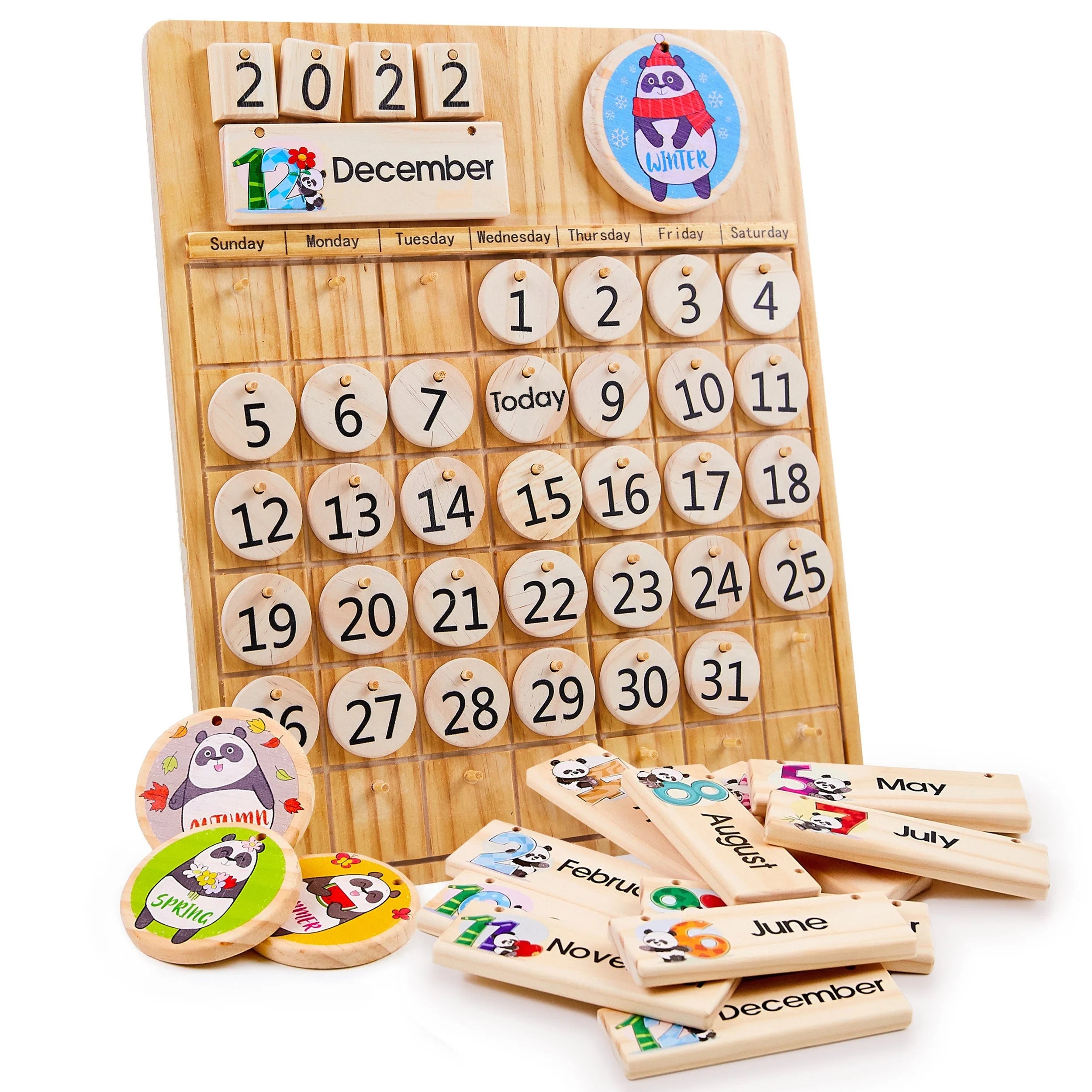 Wooden Perpetual Calendar - Montessori Toys for Kids Learning Seasons, Months and Days of Year, Preschool and Classroom Toddlers STEM Toy