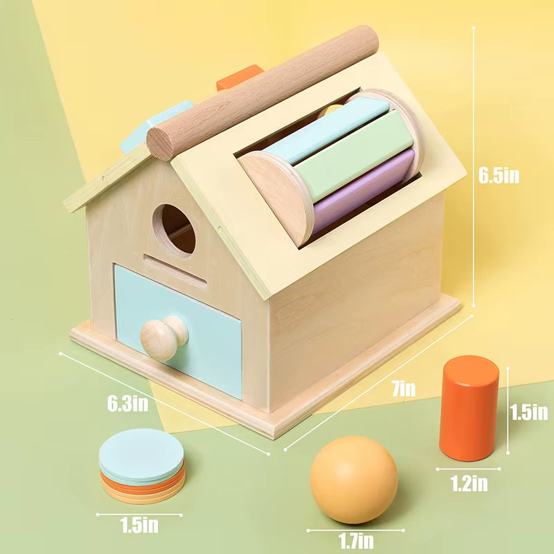 Kids Wooden Montessori House Educational Toy Busy Board Activity Object Permanence Box Fine Motor Skill Sensory Toys for Toddler