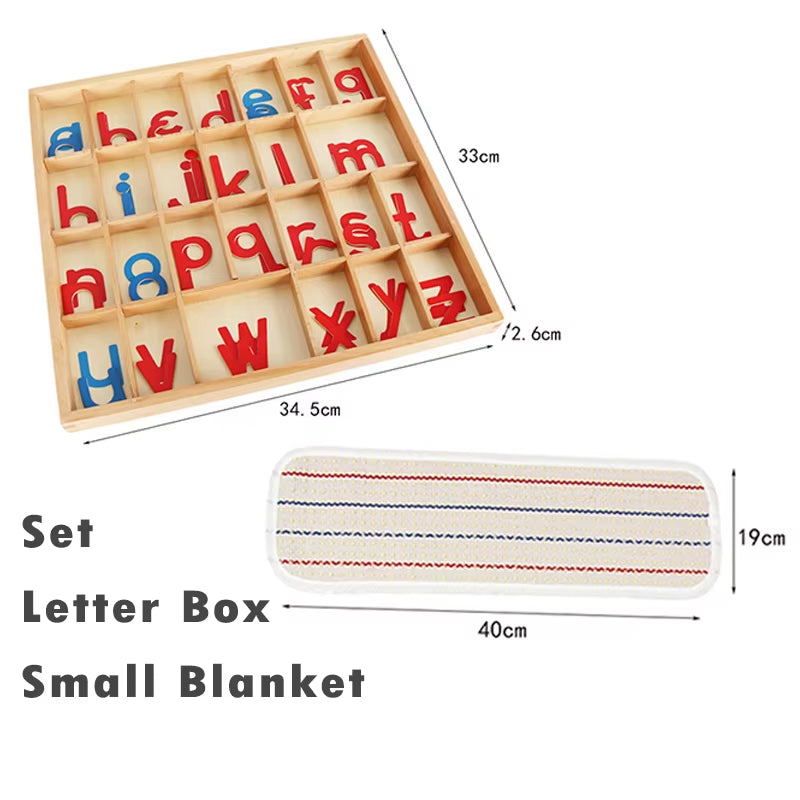 Children Montessori Language Educational Toys Instructions Activity Boxed Letter Blanket Wooden Blue Red English Alphabet Toys