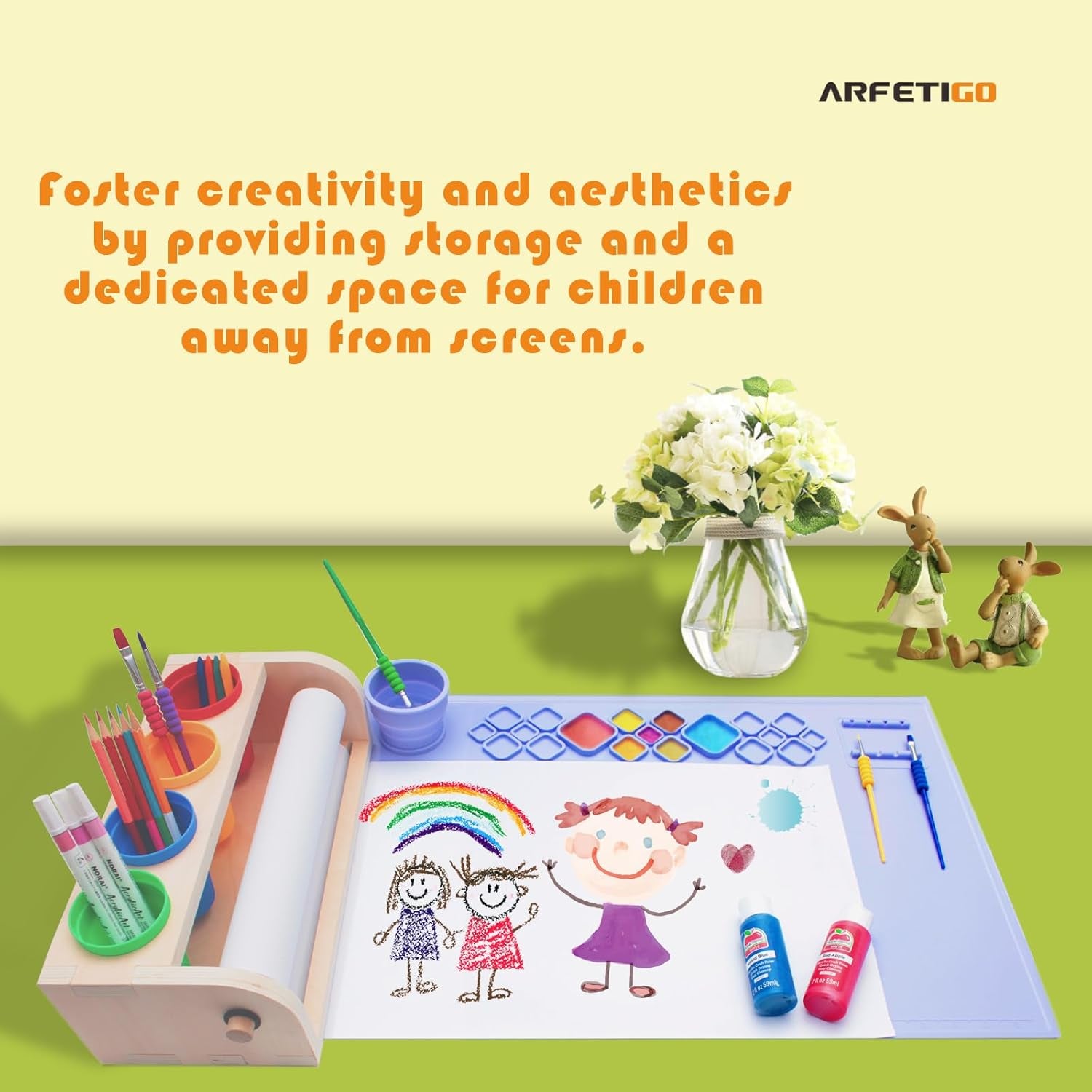 Kids Easel with Paper Roll Dispenser - Desktop Art Easel for Kids - Premium Purp