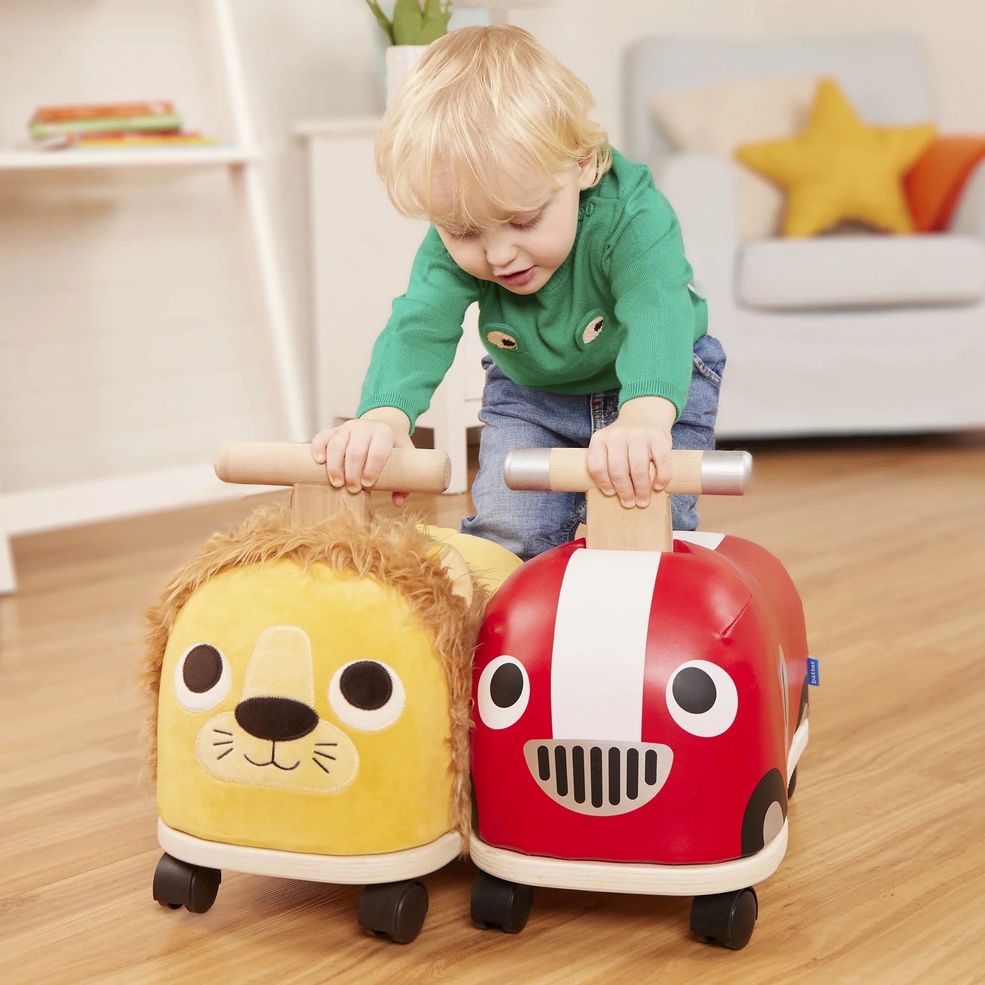 Rollin' Race Car Ride-On Toy with Wooden Handle, Toddler and Preschool Toys