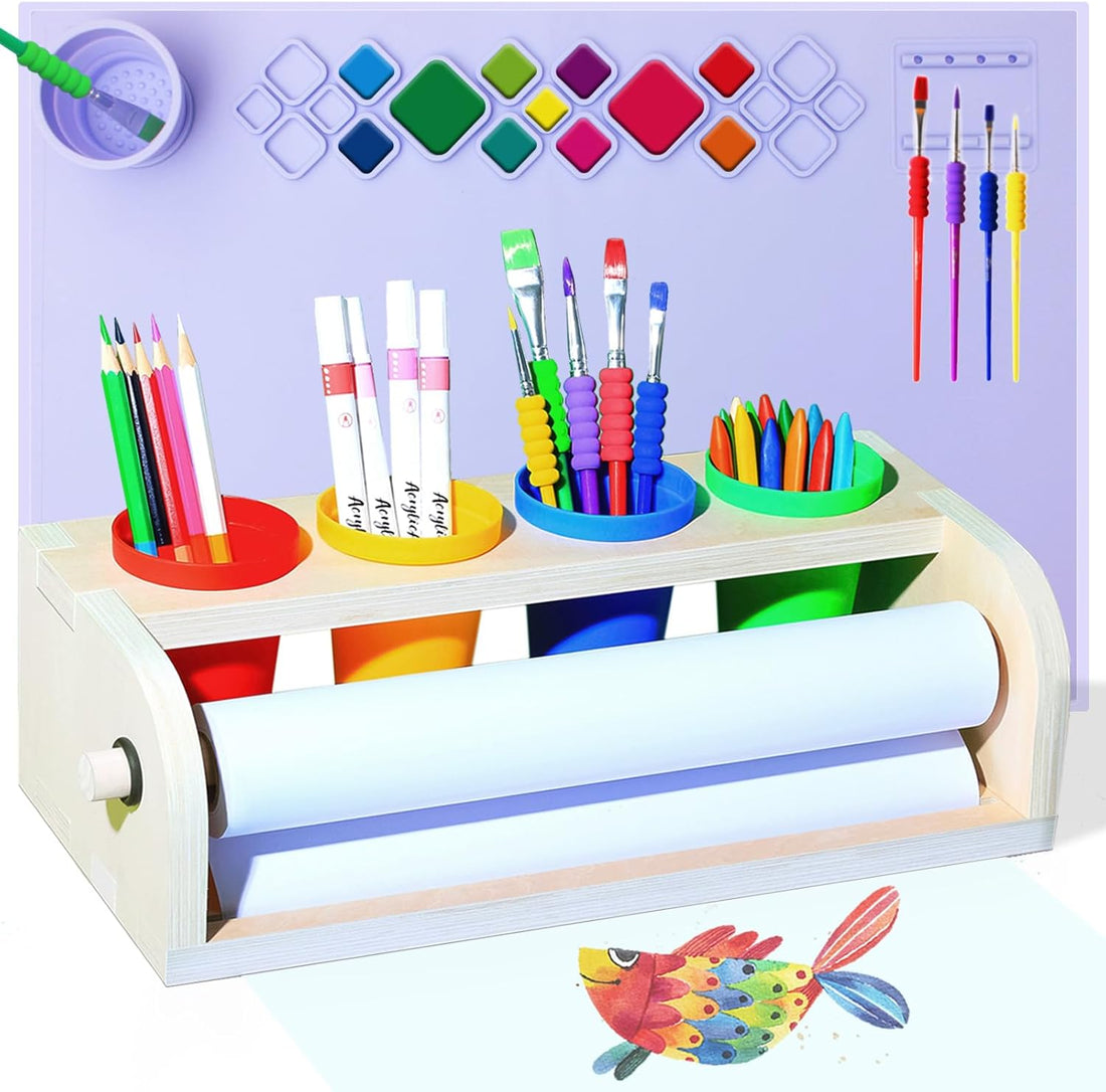 Kids Easel with Paper Roll Dispenser - Desktop Art Easel for Kids - Premium Purp