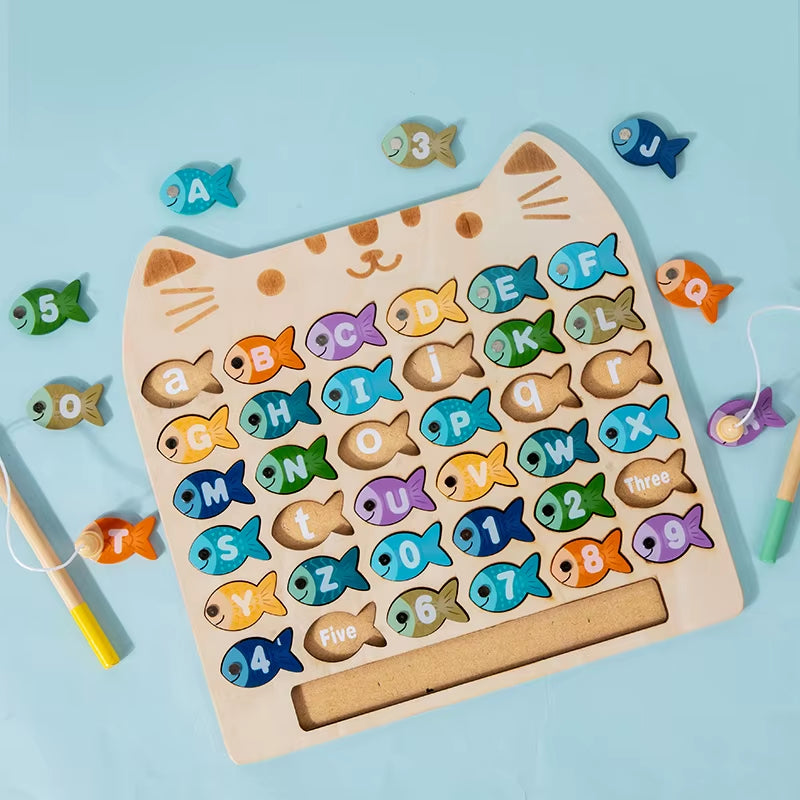 Kids Wooden Fishing Game Toys Gifts Early Education Alphabet Numeric Cognitive Toys Children Interactive Games Toys for Gifts