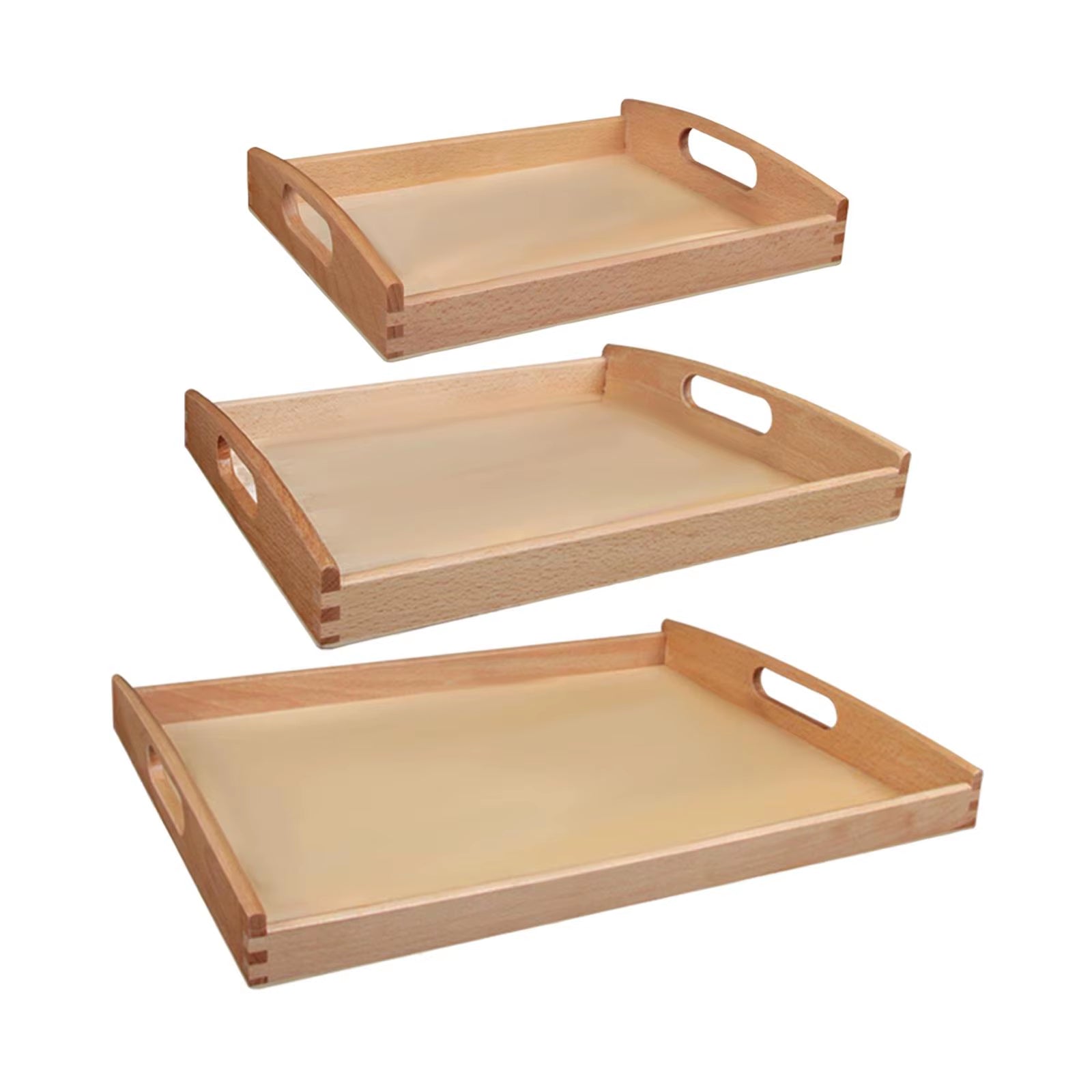 Wooden Montessori Tray with Handle Unfinished Education Toys Teaching Aids Wooden Trays Handles Tray Toys for Kids