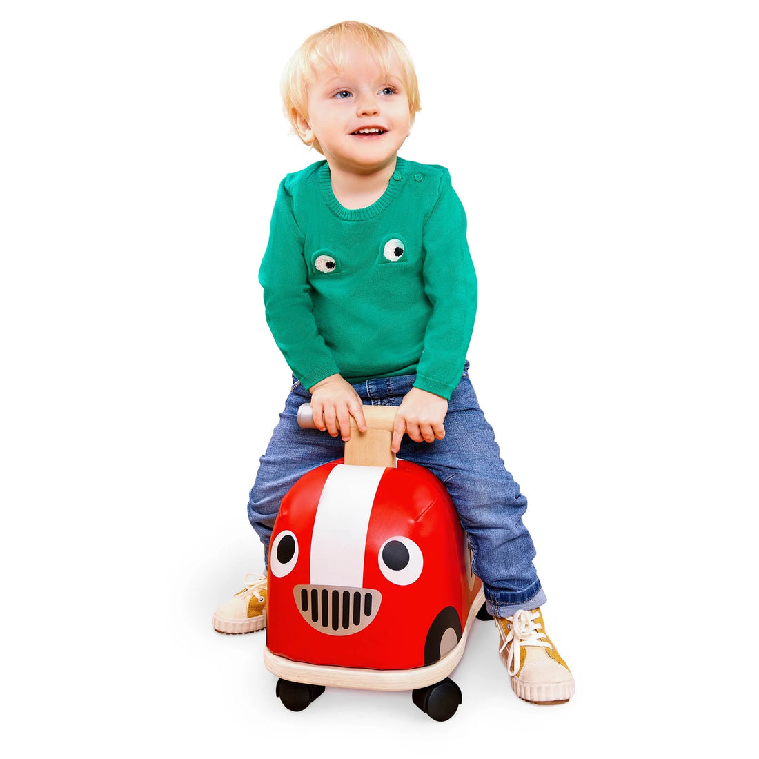 Rollin' Race Car Ride-On Toy with Wooden Handle, Toddler and Preschool Toys