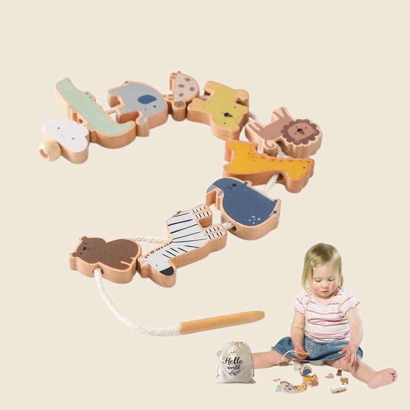 Wooden Animals Threading Toys Lacing Beads for Toddlers 2 3 4 5 Years Old, Stacking Blocks Balance Toy, Educational Preschool Learning Toy, Montessori Activities for Boys & Girls