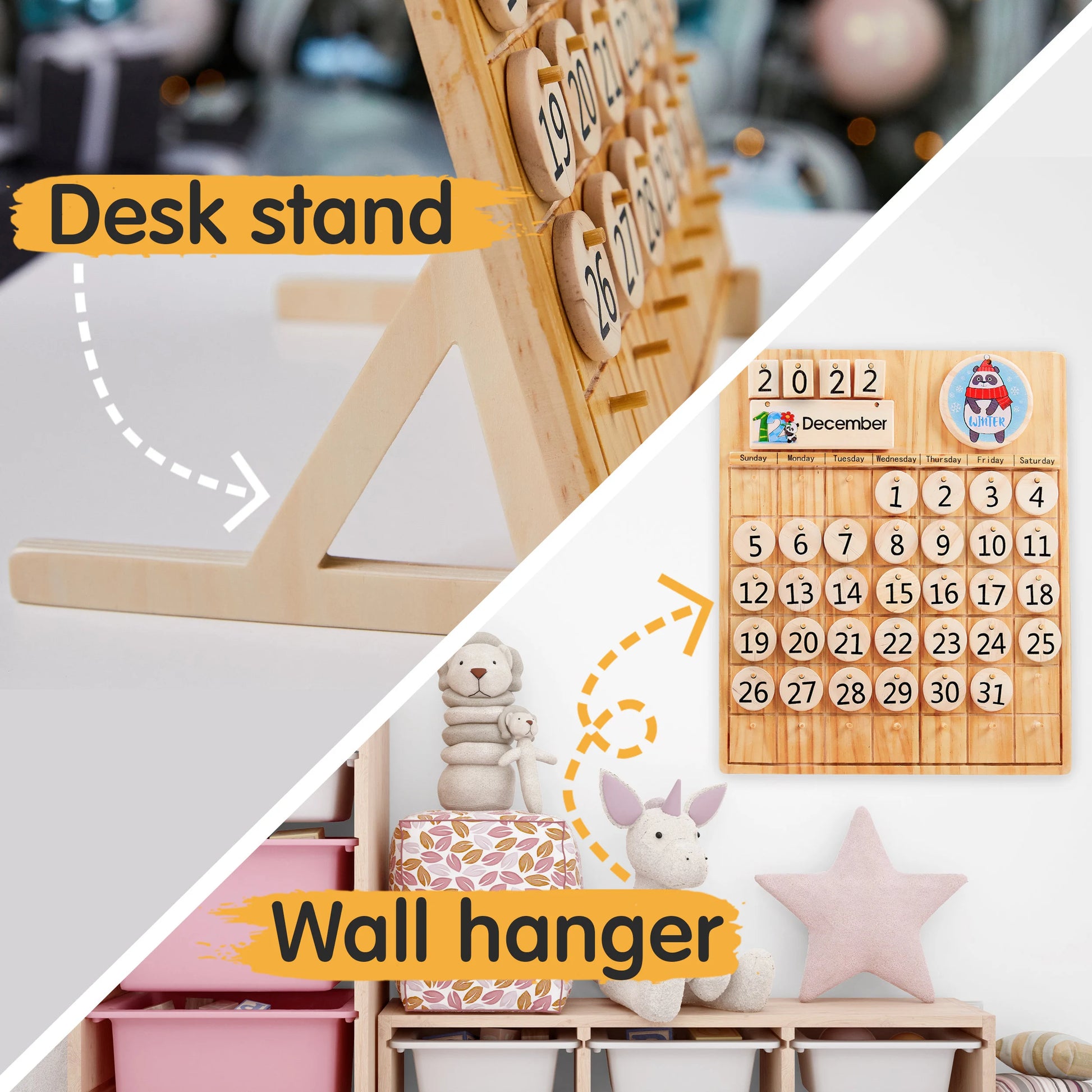Wooden Perpetual Calendar - Montessori Toys for Kids Learning Seasons, Months and Days of Year, Preschool and Classroom Toddlers STEM Toy