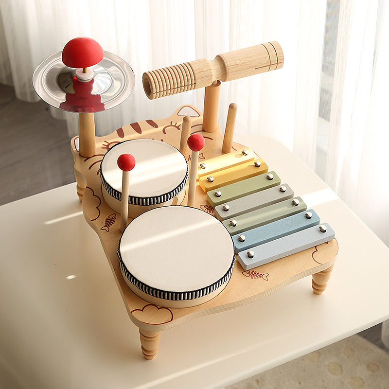 Children'S Montessori Early Education Wooden Multifunctional Drum Stand