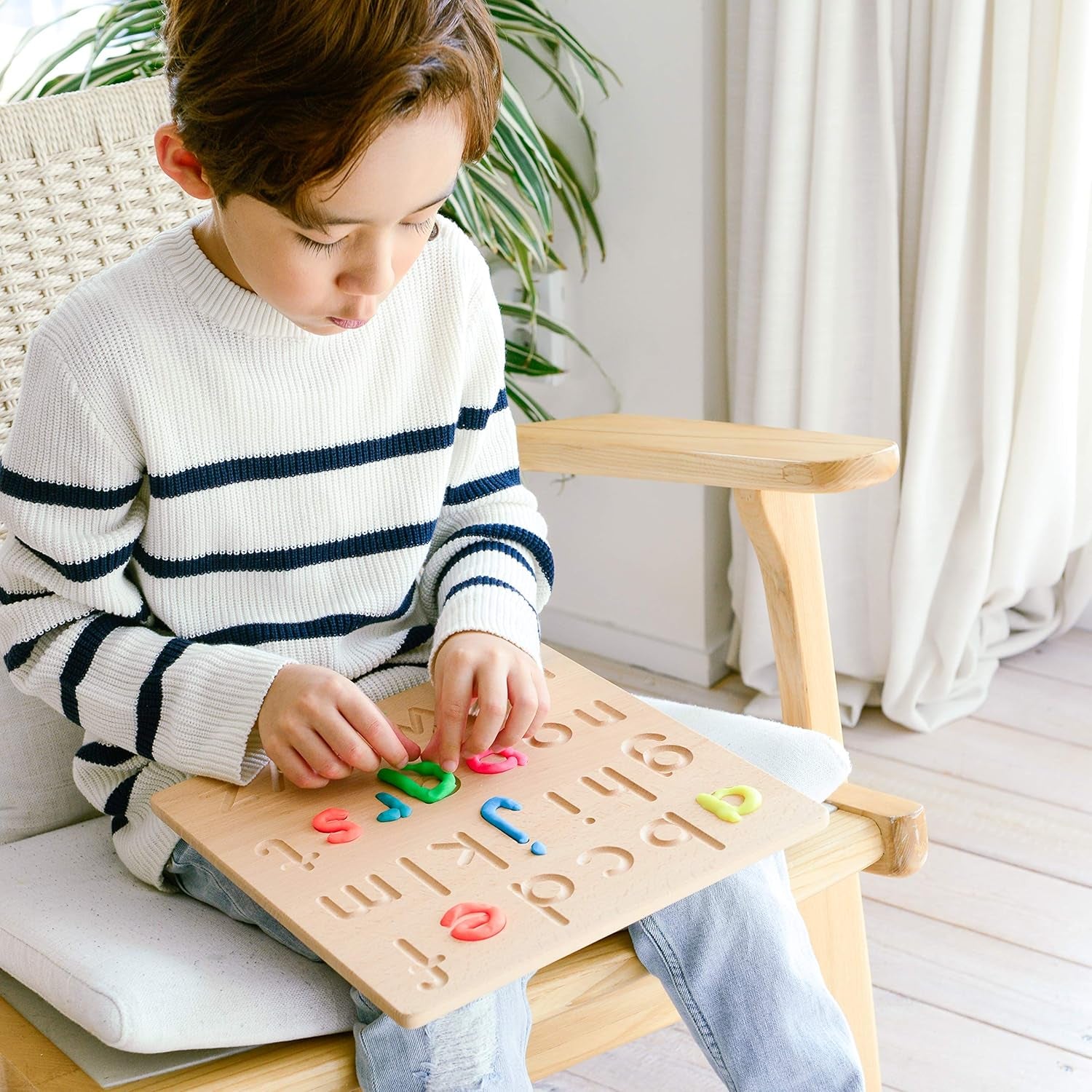 Alphabet Tracing Board – Double-Sided Wooden Montessori Letter Board for Preschool and Toddler Learning, Uppercase and Lowercase Letters (11.4 X 11.4 Inches)