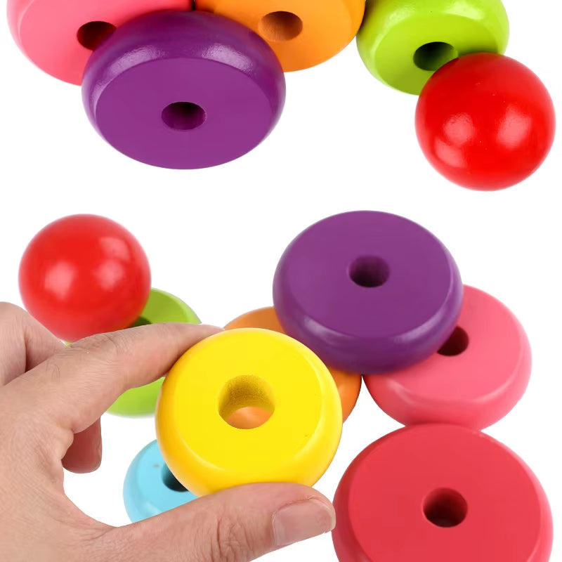 Wooden Rainbow Tower Children Educational Montessori Toys Childhood Learning Kids Colorful Wood Blocks for Christmas Gift TMZ