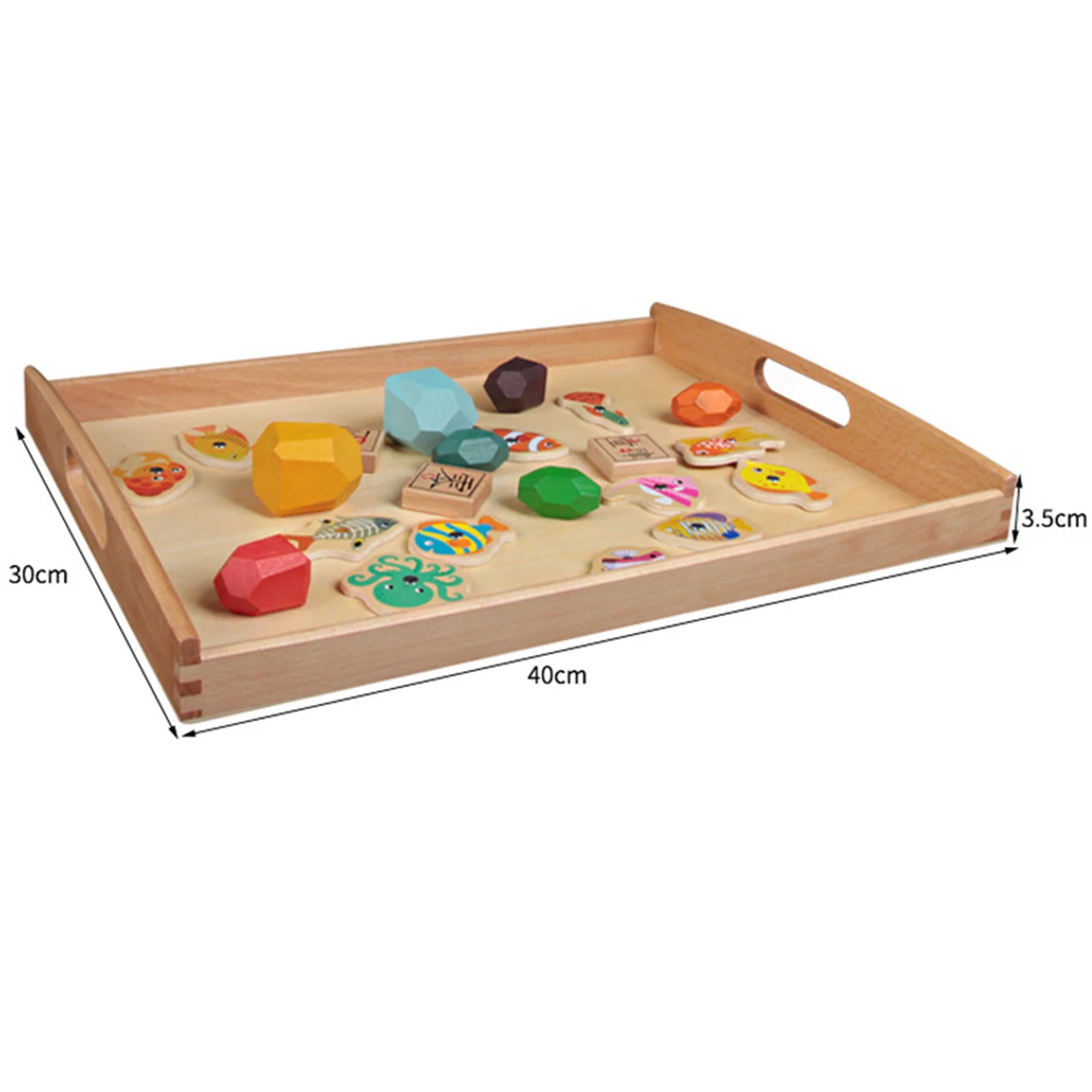Wooden Montessori Tray with Handle Unfinished Education Toys Teaching Aids Wooden Trays Handles Tray Toys for Kids