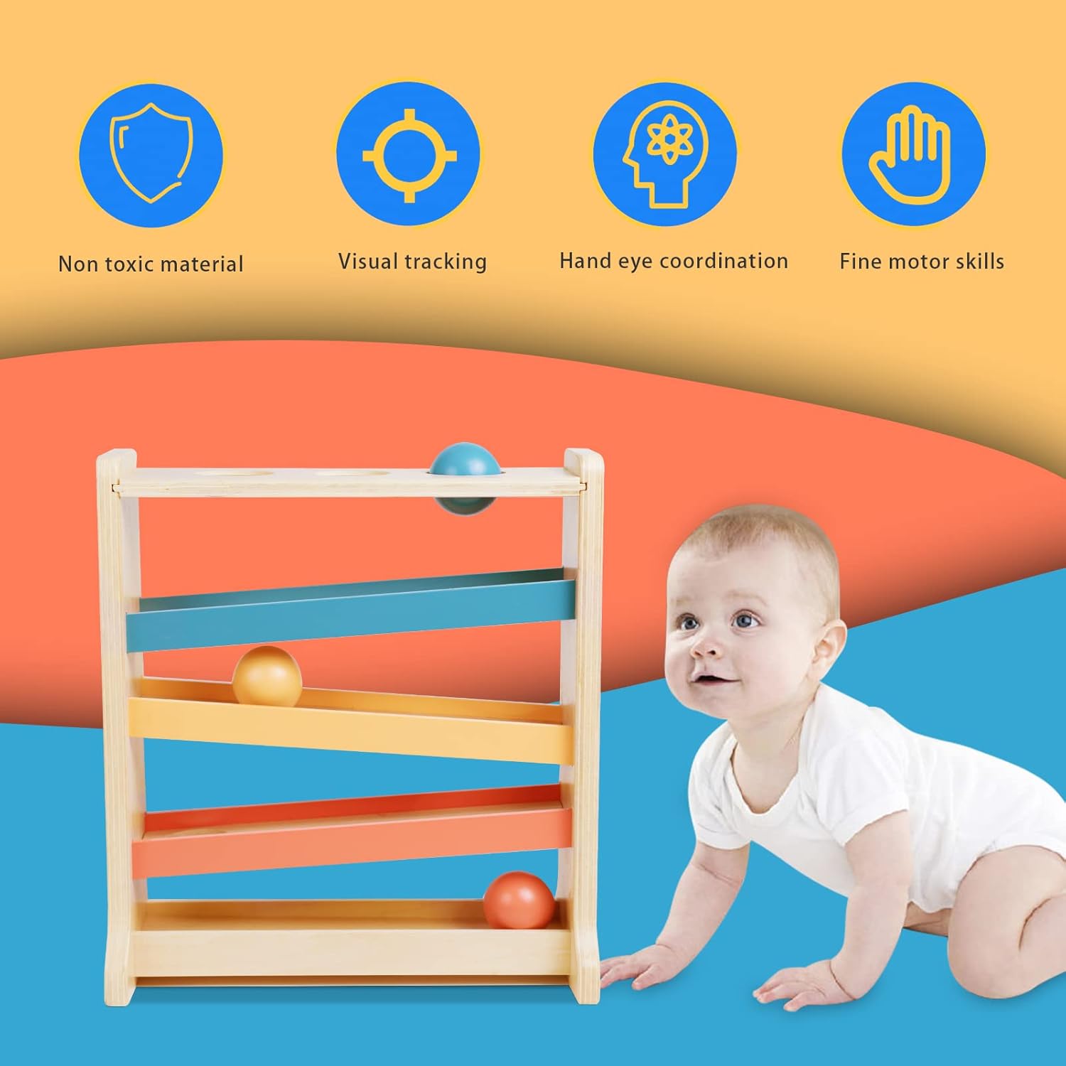 Montessori Ball Tracker, Award Winning Durable Pound a Ball Drop Toy, Early Developmental Montessori Toys, Wooden Toys for Toddlers 1-3 Year Old - Great Birthday Gift
