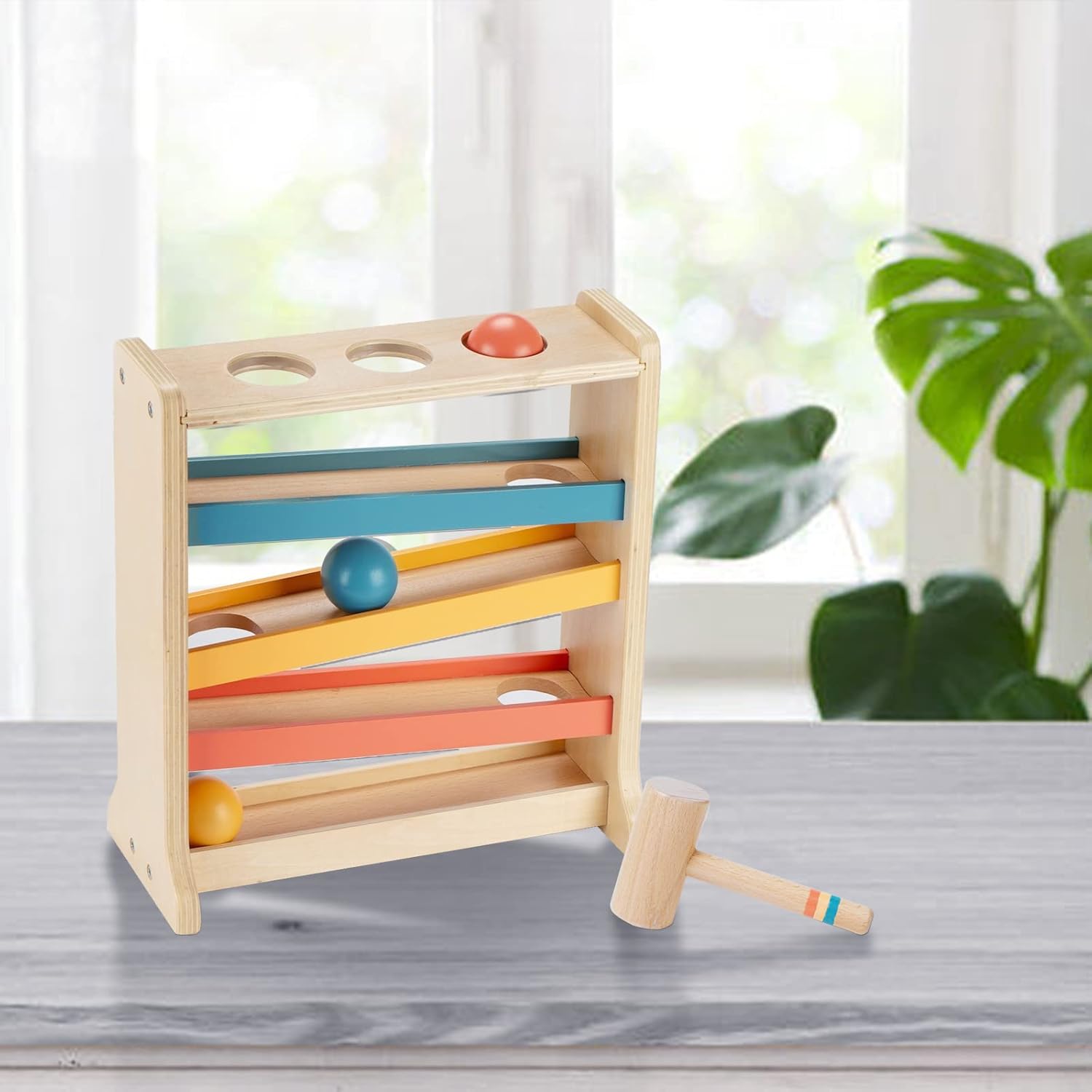 Montessori Ball Tracker, Award Winning Durable Pound a Ball Drop Toy, Early Developmental Montessori Toys, Wooden Toys for Toddlers 1-3 Year Old - Great Birthday Gift
