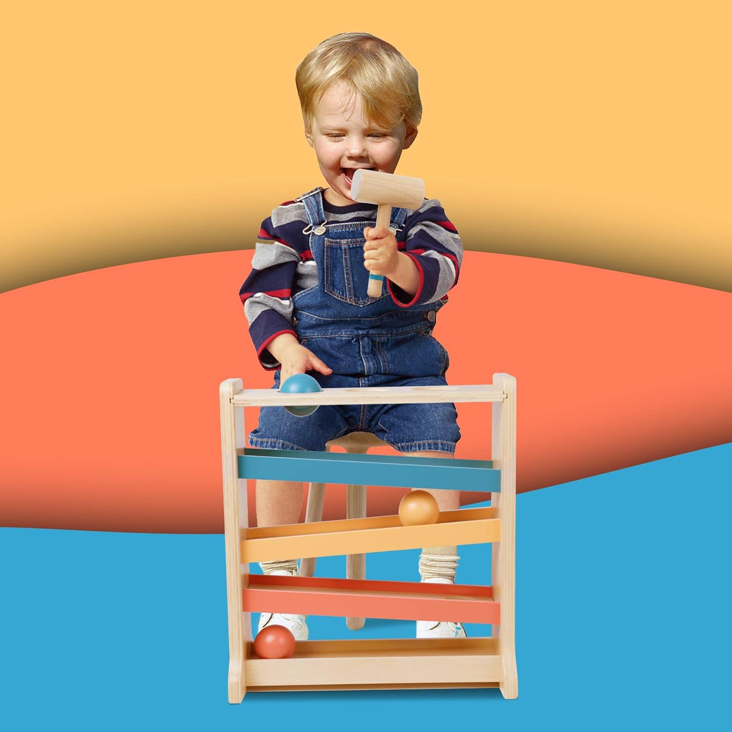 Montessori Ball Tracker, Award Winning Durable Pound a Ball Drop Toy, Early Developmental Montessori Toys, Wooden Toys for Toddlers 1-3 Year Old - Great Birthday Gift