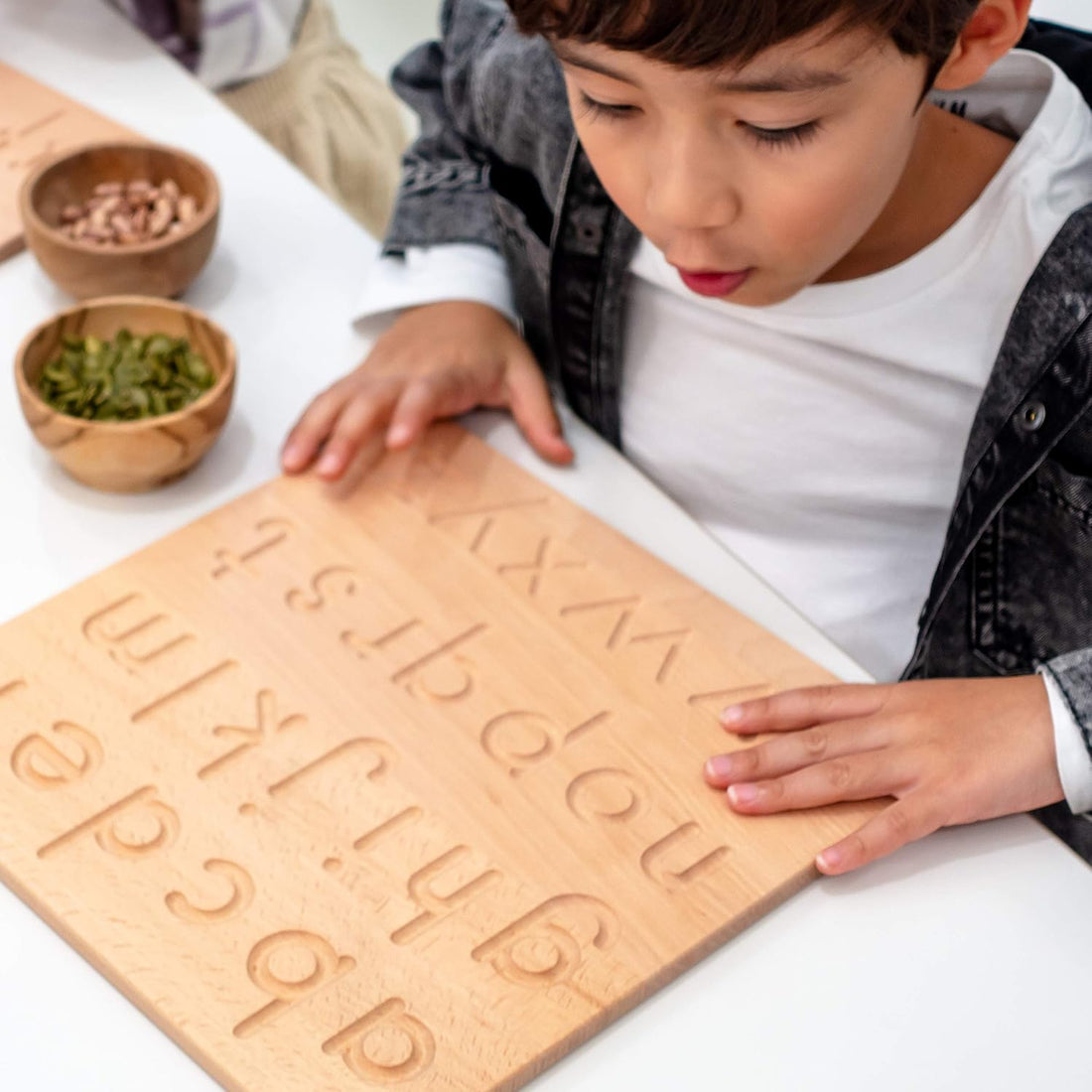 Alphabet Tracing Board – Double-Sided Wooden Montessori Letter Board for Preschool and Toddler Learning, Uppercase and Lowercase Letters (11.4 X 11.4 Inches)