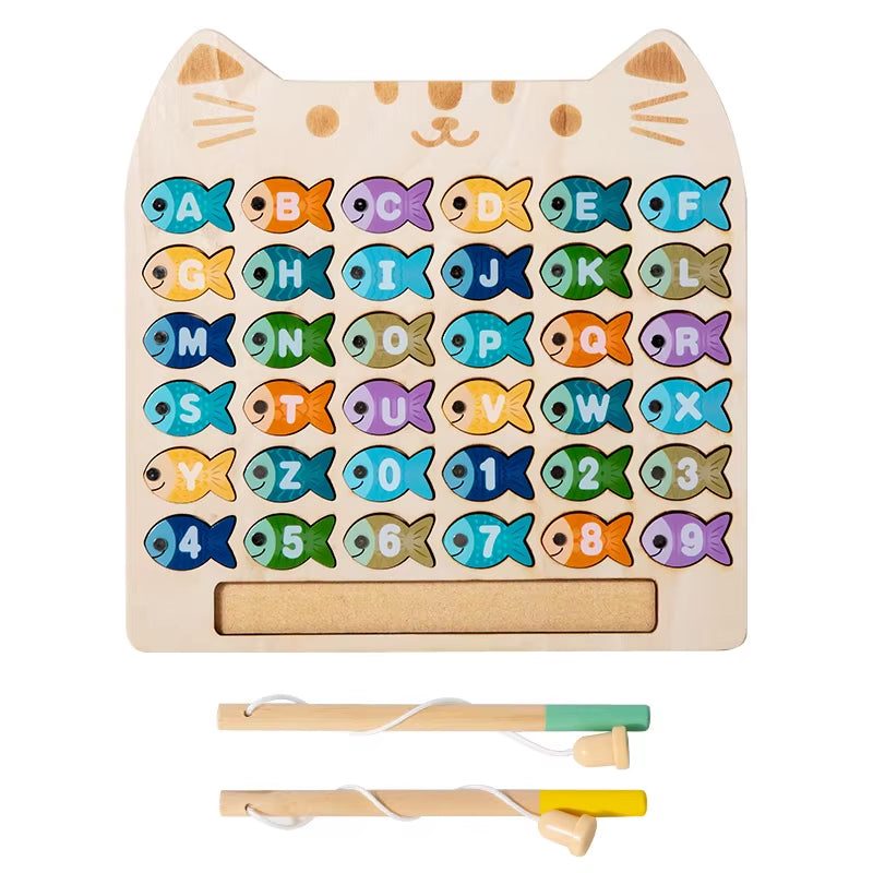 Kids Wooden Fishing Game Toys Gifts Early Education Alphabet Numeric Cognitive Toys Children Interactive Games Toys for Gifts