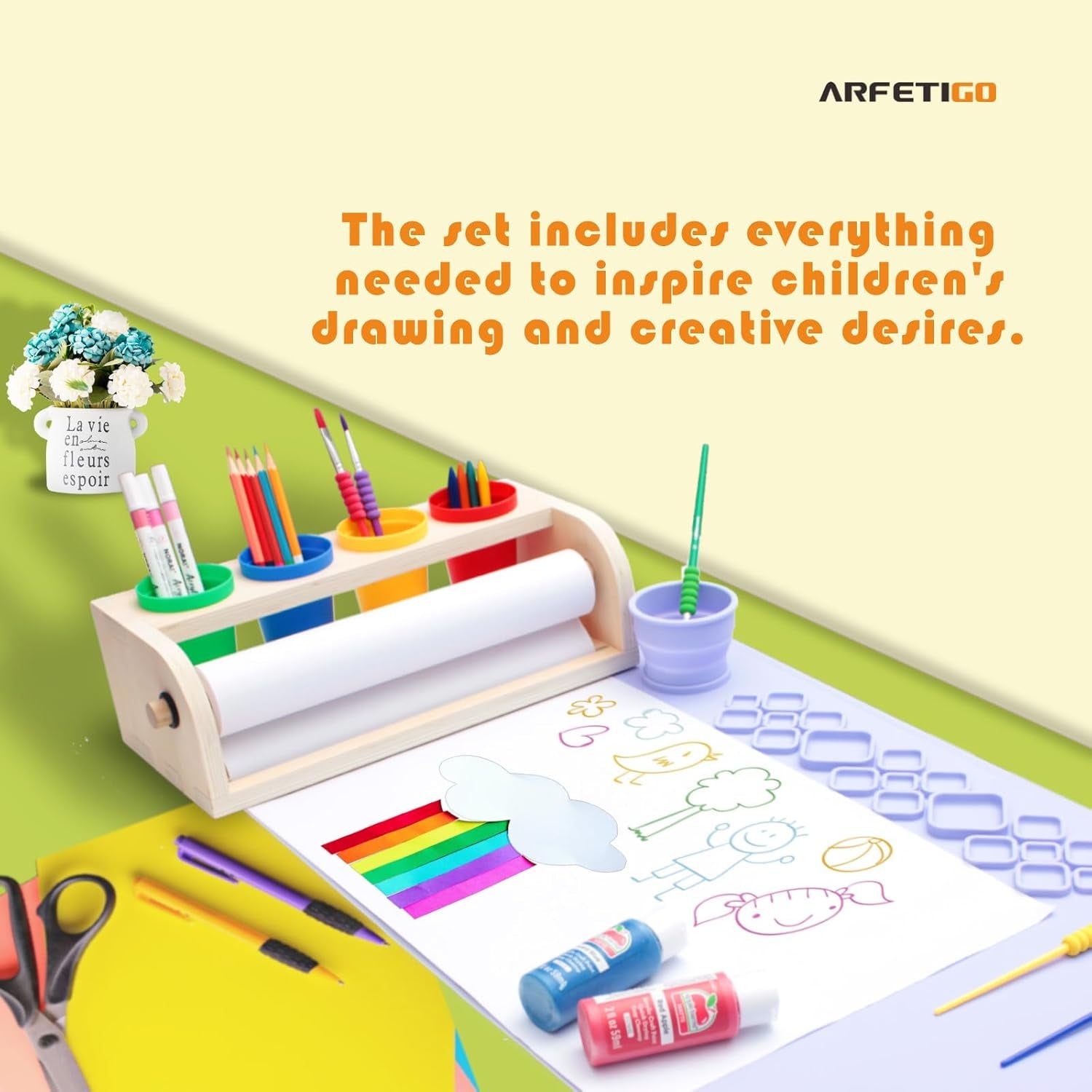 Kids Easel with Paper Roll Dispenser - Desktop Art Easel for Kids - Premium Purp