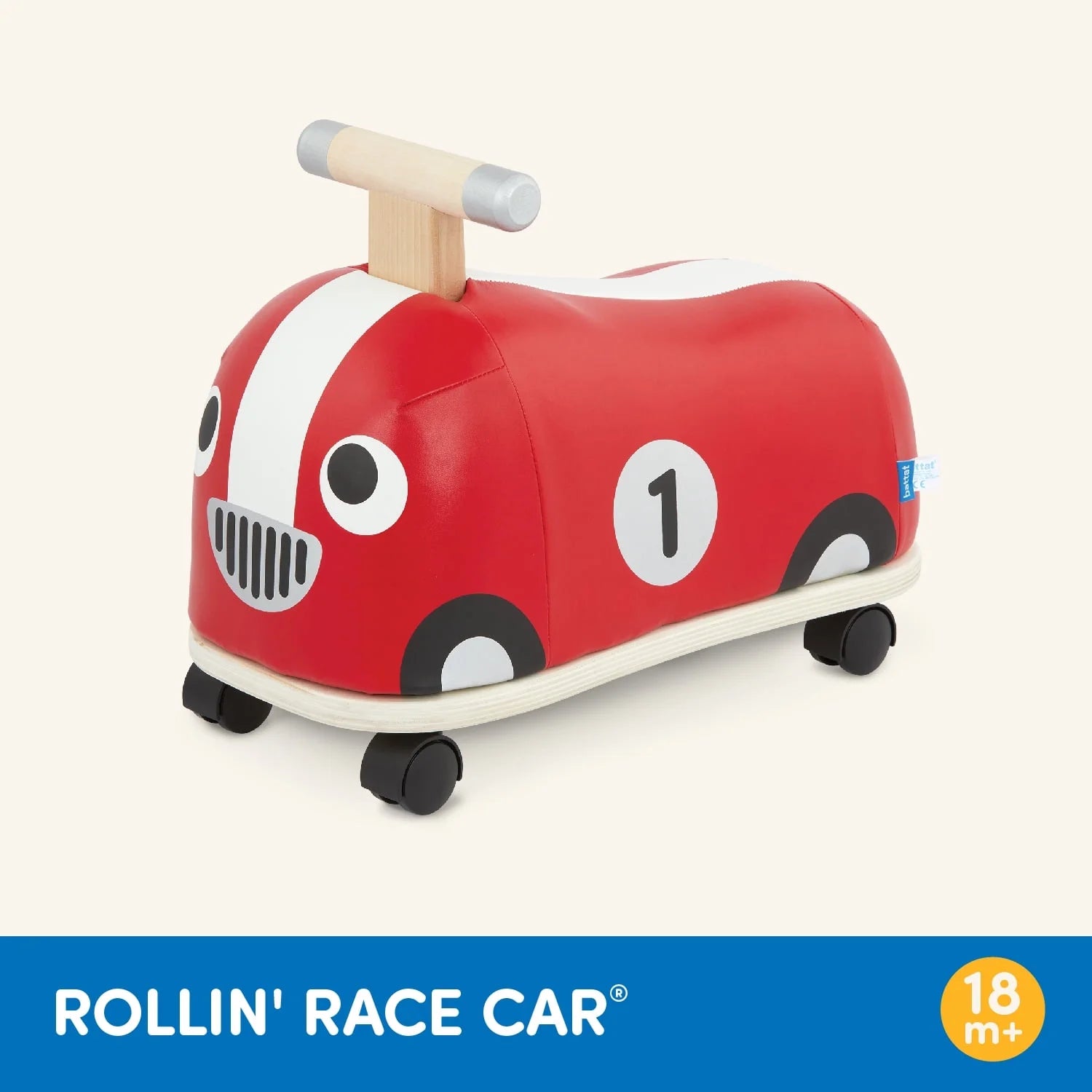 Rollin' Race Car Ride-On Toy with Wooden Handle, Toddler and Preschool Toys