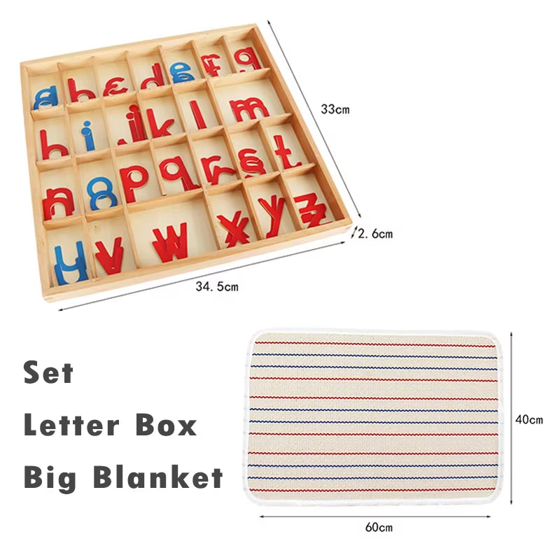Children Montessori Language Educational Toys Instructions Activity Boxed Letter Blanket Wooden Blue Red English Alphabet Toys