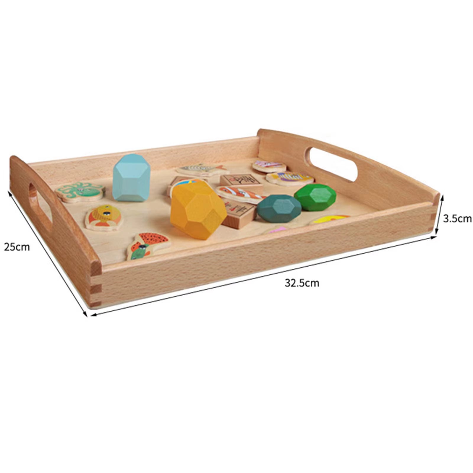 Wooden Montessori Tray with Handle Unfinished Education Toys Teaching Aids Wooden Trays Handles Tray Toys for Kids
