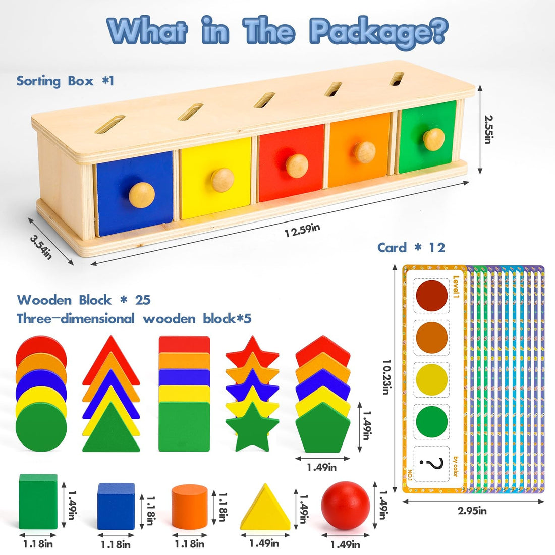 Montessori Toys Wooden Color & Shape Sorter Toys for Toddlers 1-3, Matching B...