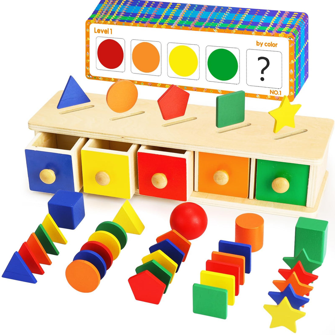 Montessori Toys Wooden Color & Shape Sorter Toys for Toddlers 1-3, Matching B...
