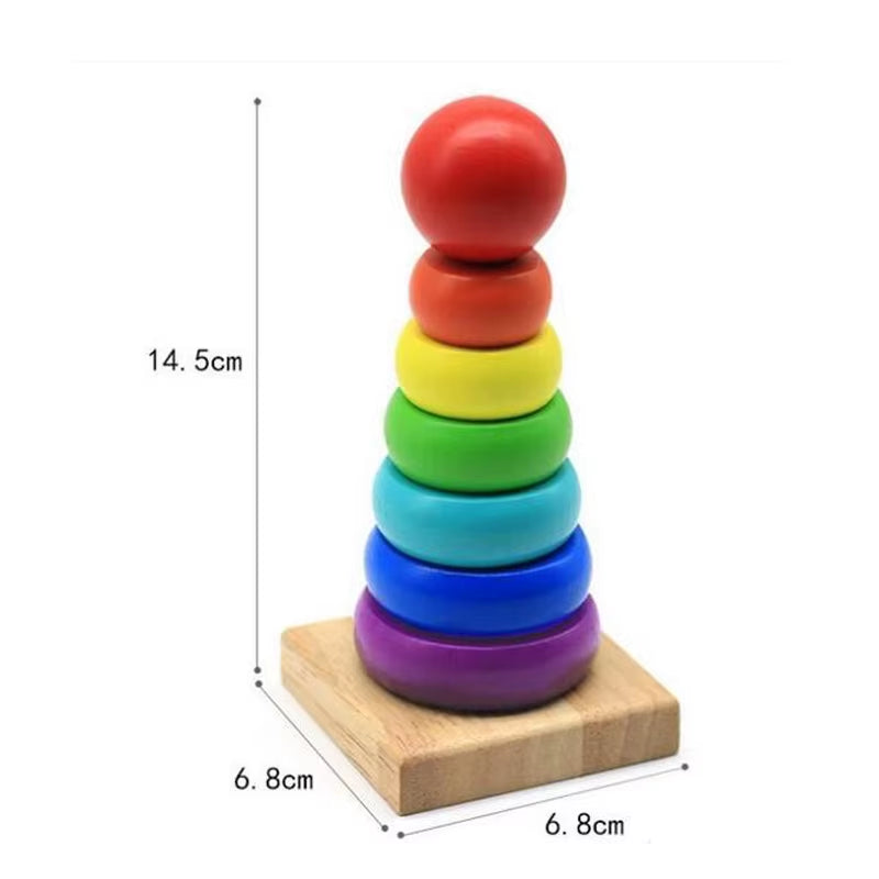 Wooden Rainbow Tower Children Educational Montessori Toys Childhood Learning Kids Colorful Wood Blocks for Christmas Gift TMZ