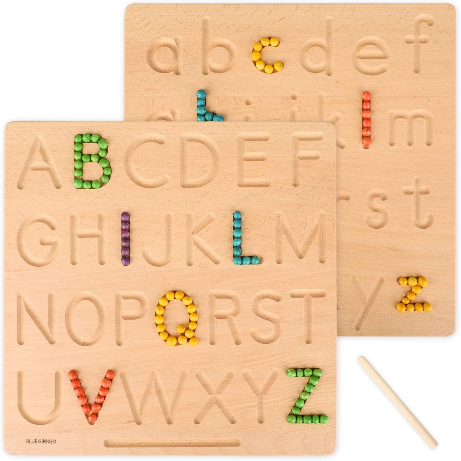 Alphabet Tracing Board – Double-Sided Wooden Montessori Letter Board for Preschool and Toddler Learning, Uppercase and Lowercase Letters (11.4 X 11.4 Inches)