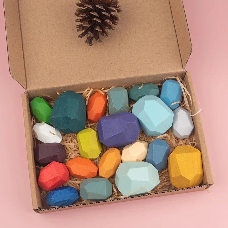 Wooden Sorting Stacking Rocks Stones,Sensory Toddler Toys Learning Montessori Toys, Building Blocks Game for Kids 3 4 5 6 Years Boy and Girl Birthday Gifts for Kids