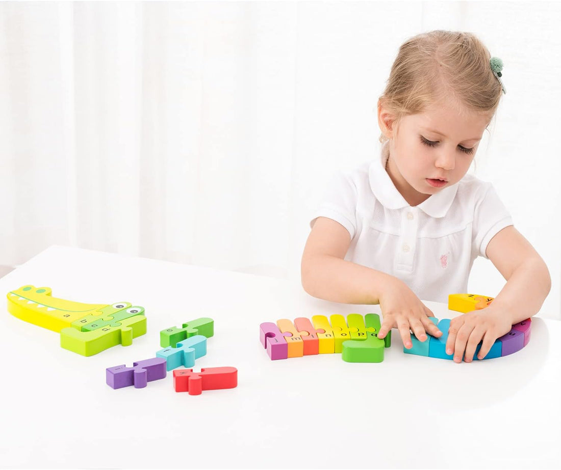 Alphabet Puzzle Crocodile Educational Wooden Toys for 3 Year Old Boy and Girl Toddlers Learn the Alphabet