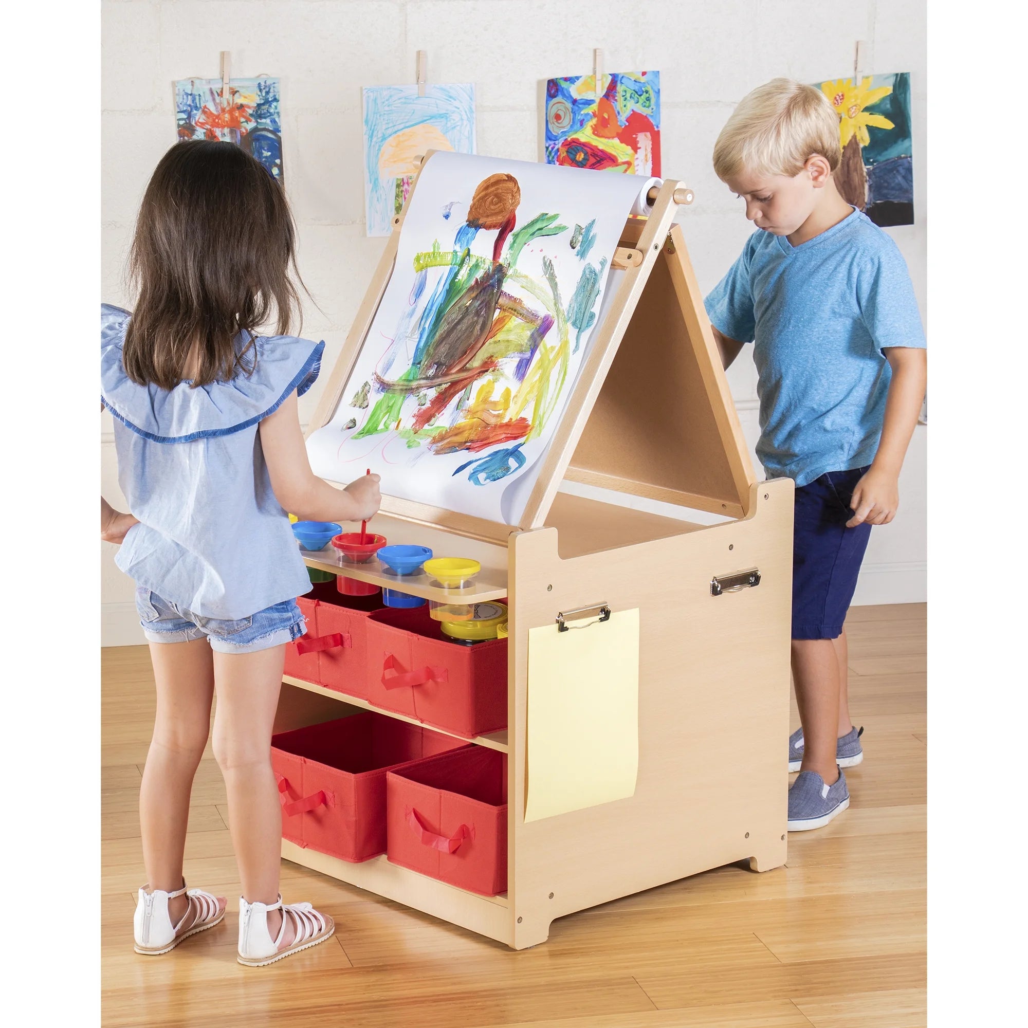 Kids Desk to Easel Art Cart - Natural: Wooden Toddler Art Activity Center with Chalkboard and Art Easel for Kids