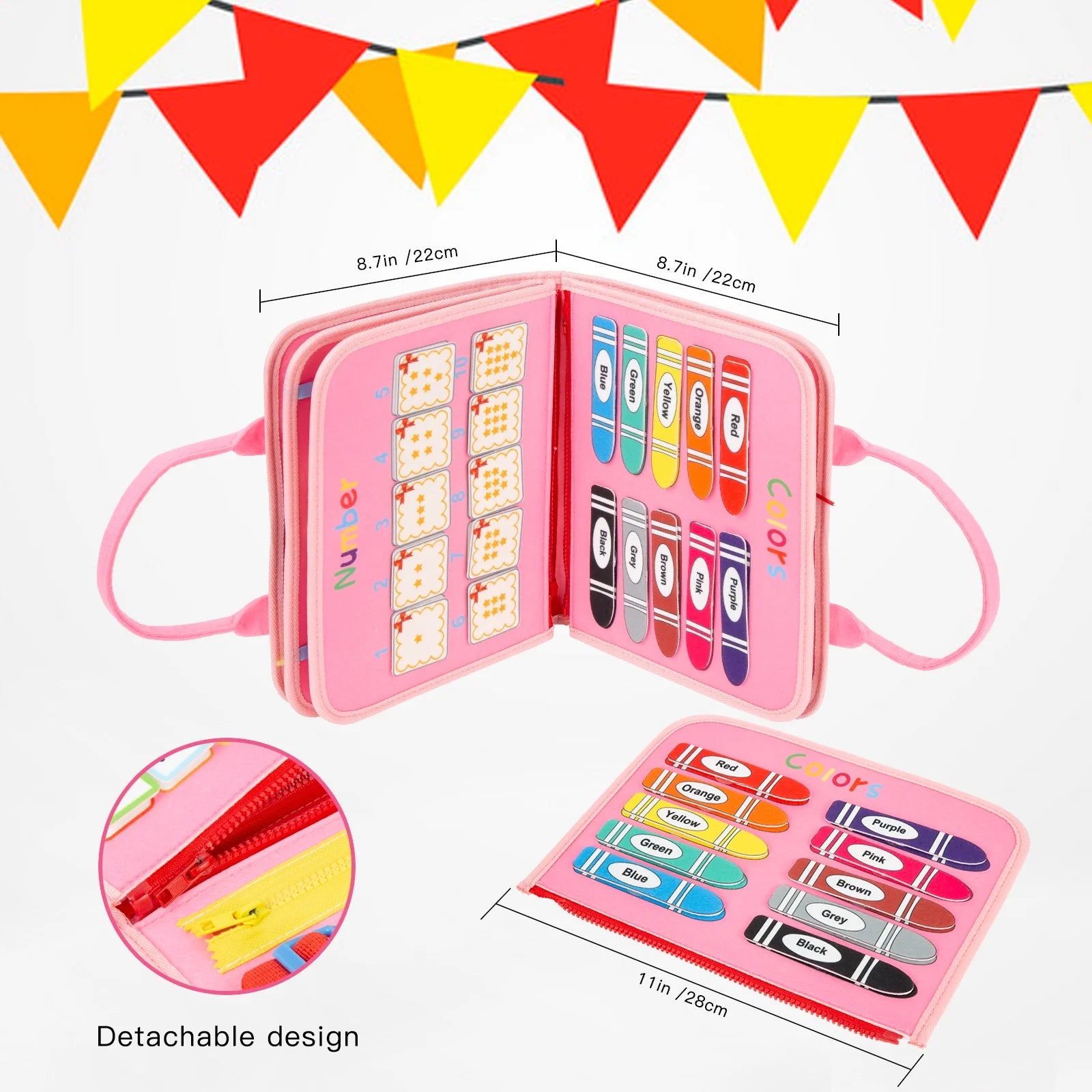 Busy Board for Fine Motor Skills, Montessori Toy for Autism, Travel Toy for Toddlers, Preschool Learning Toys for 1 2 3 4 Year Old, Gift for Girls & Boys, Pink