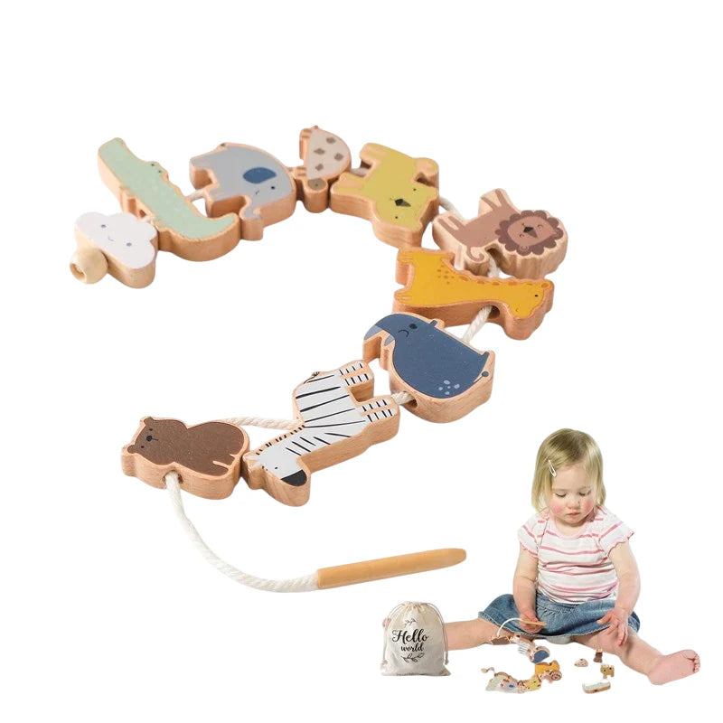 Wooden Animals Threading Toys Lacing Beads for Toddlers 2 3 4 5 Years Old, Stacking Blocks Balance Toy, Educational Preschool Learning Toy, Montessori Activities for Boys & Girls