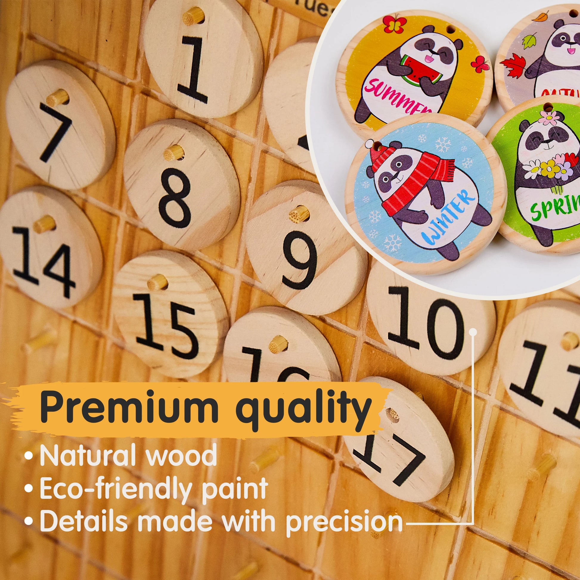 Wooden Perpetual Calendar - Montessori Toys for Kids Learning Seasons, Months and Days of Year, Preschool and Classroom Toddlers STEM Toy