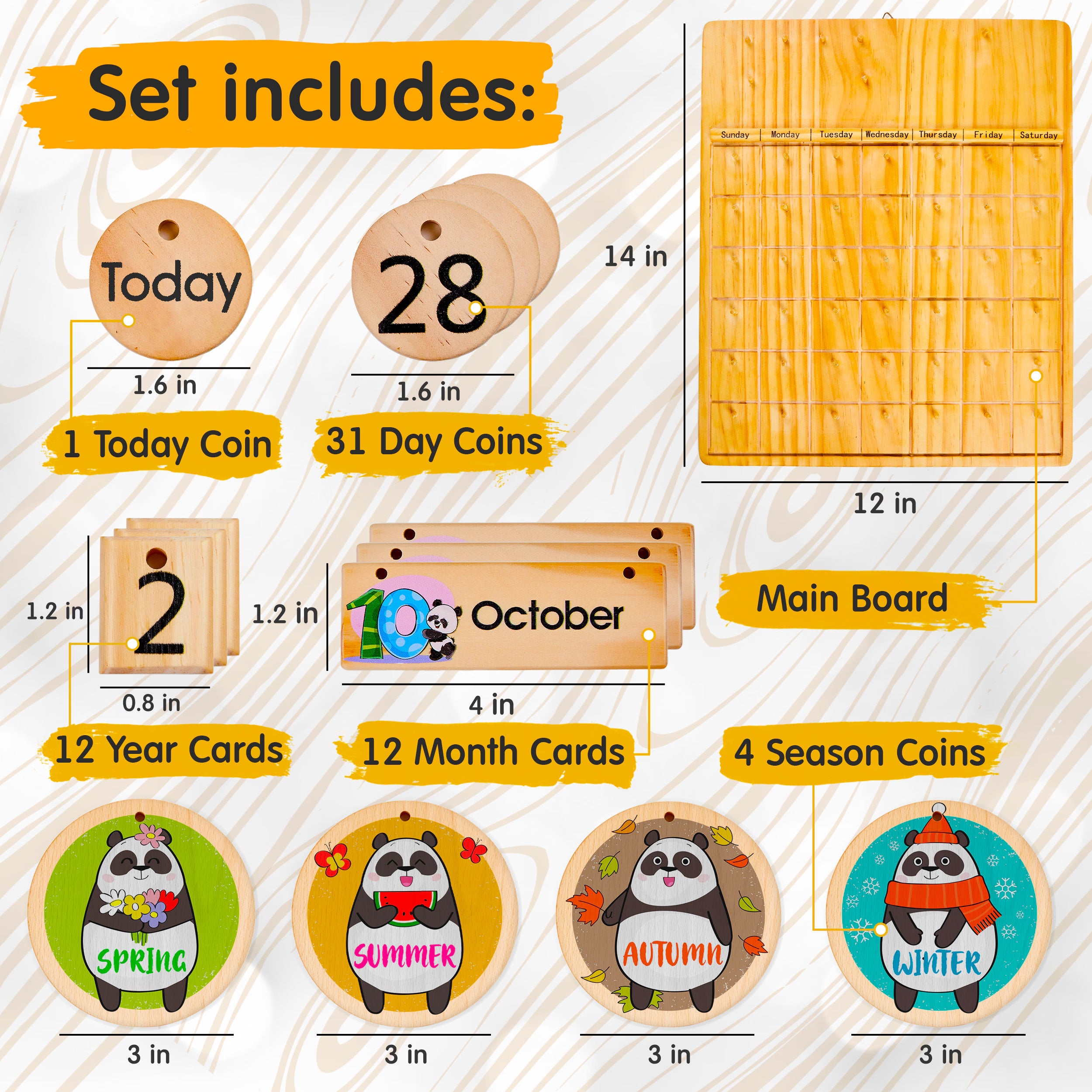 Wooden Perpetual Calendar - Montessori Toys for Kids Learning Seasons, Months and Days of Year, Preschool and Classroom Toddlers STEM Toy