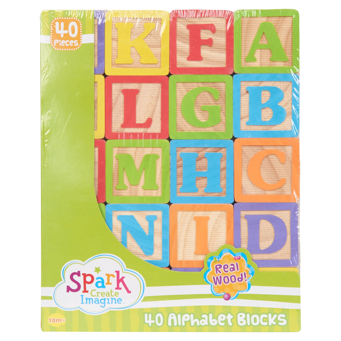 ABC Wooden Blocks, 40 Pieces, Baby and Toddler Toys for Ages 18 Months and Older