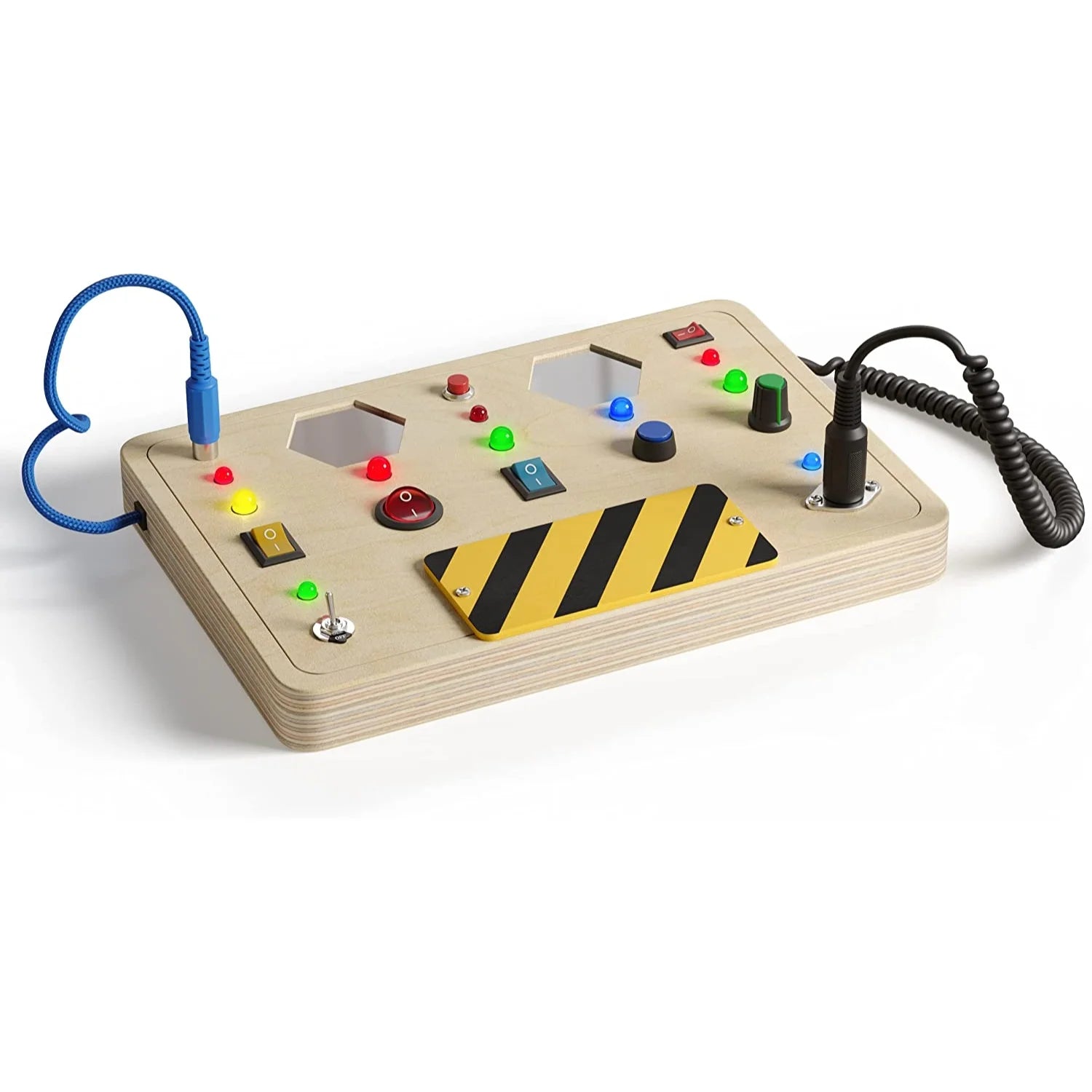 Large Montessori Wooden Busy Board with Light up LED Buttons - Educational Sensory Learning Toy for Toddlers